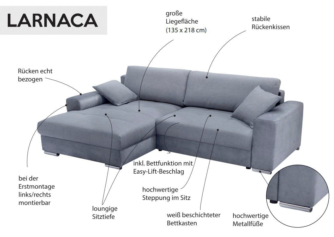 exxpo - sofa fashion Hoekbank Larnaca, incl. bedfunctie en opbergruimte, comfortabel en gezellig,