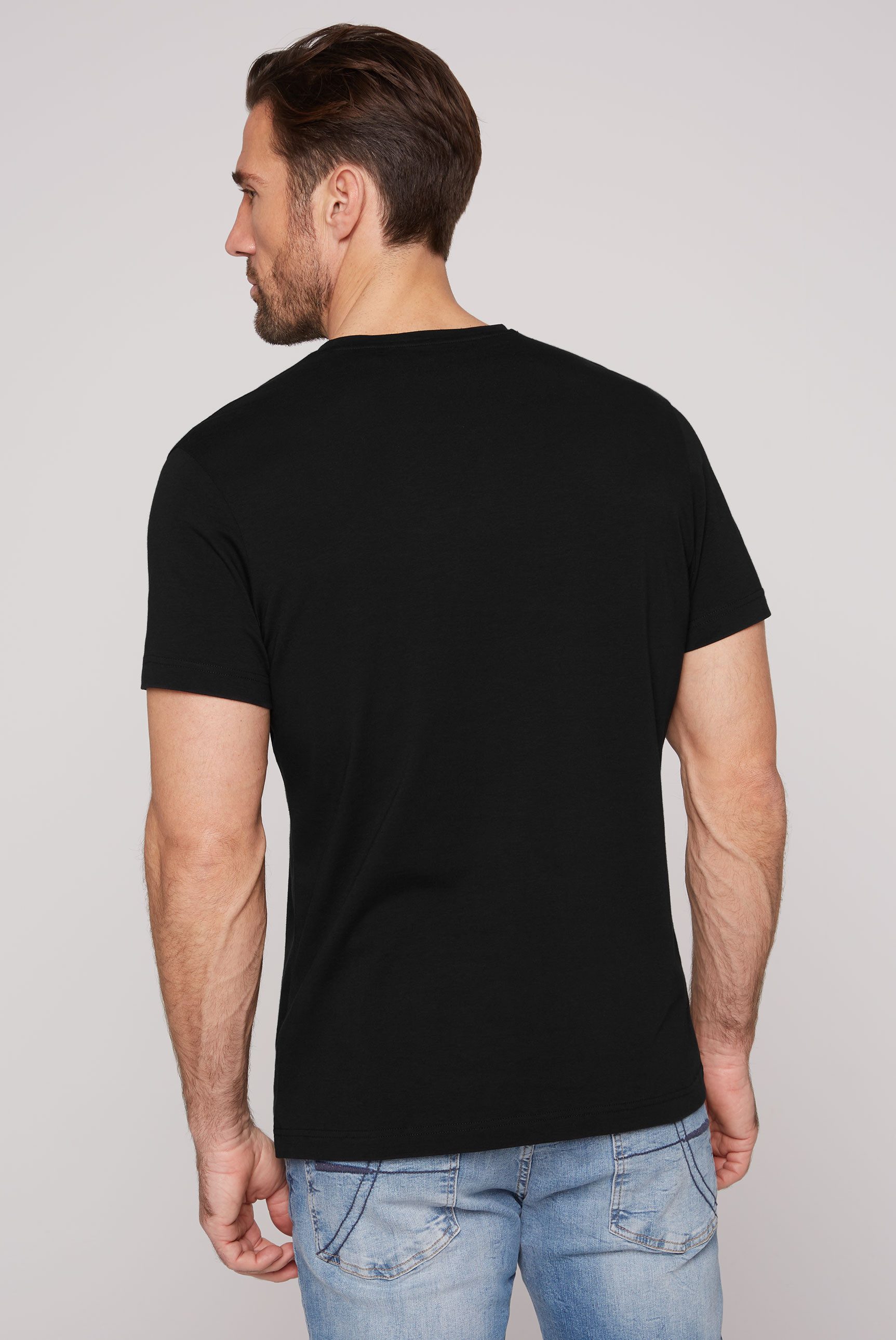 CAMP DAVID Shirt met V-hals met logoprint op borsthoogte