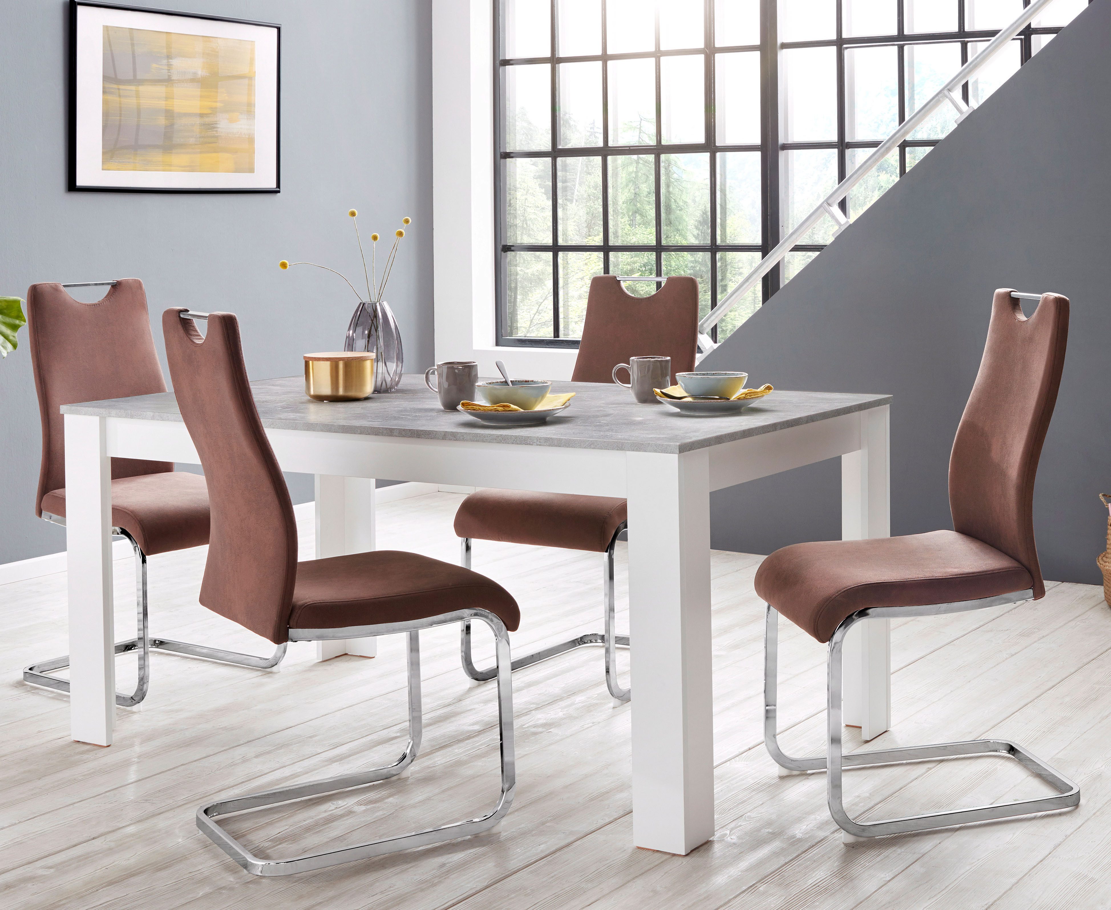 Home affaire Eetkamerstoel Milano (2 of 4 stuks), bekleding in microvezel of koord, sledestoel (set)