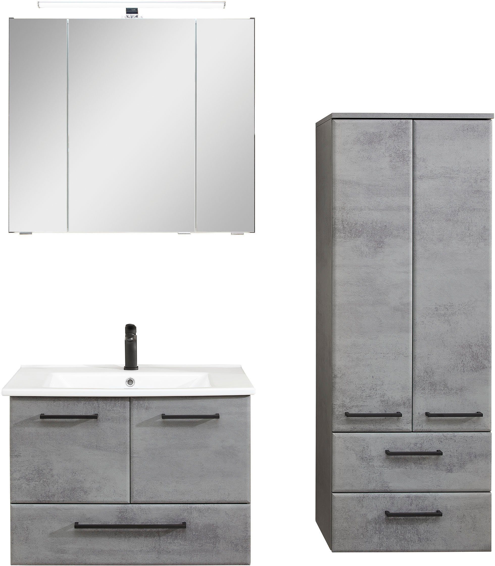 Saphir Badkamerserie Quickset 945 3-delig, keramieken wastafelonderkast met led-spiegelkast (4-delig) badmeubelsets grijs