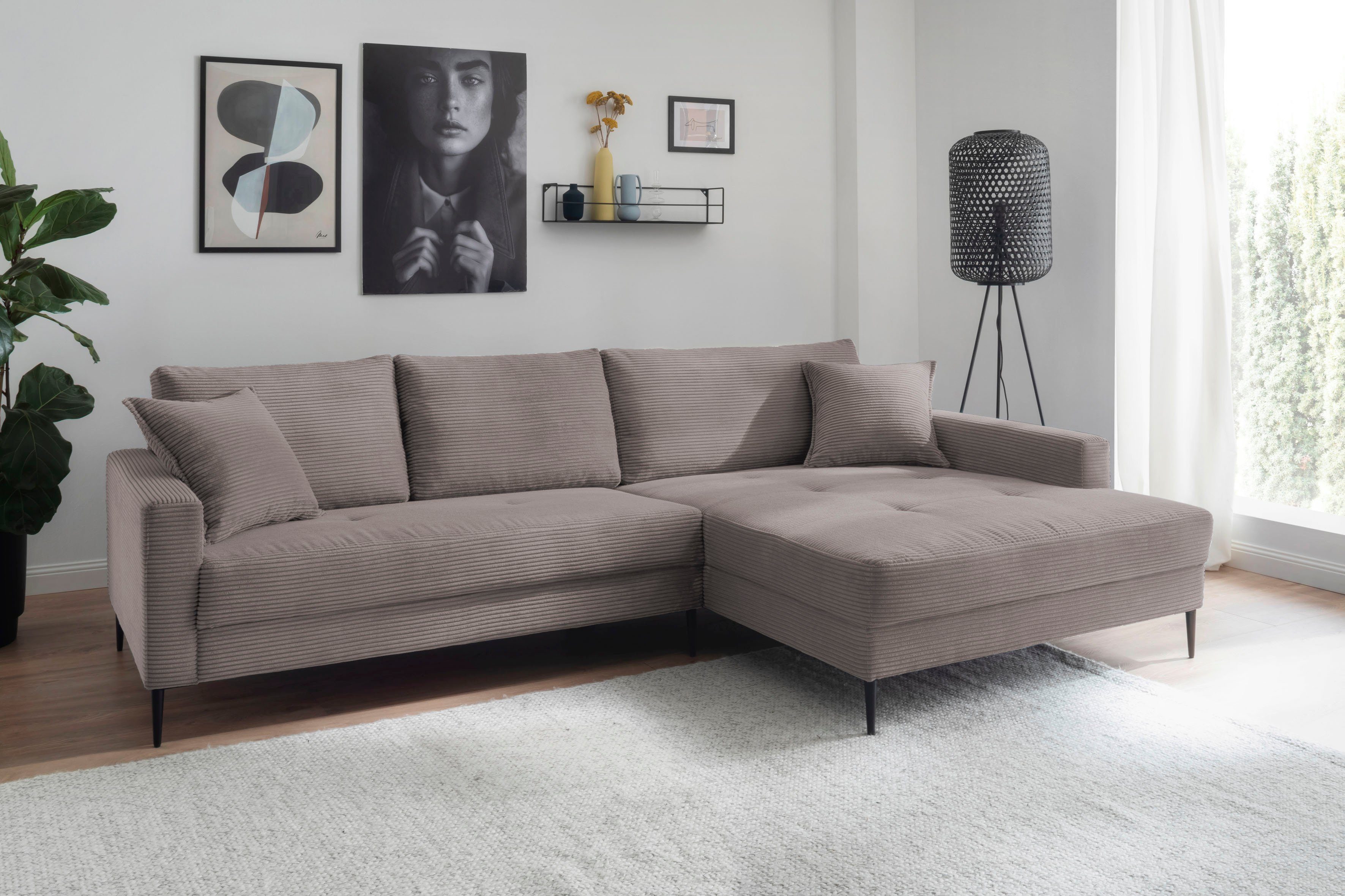 Trends by HG Hoekbank Summer L-vorm in cordstof met metalen voet