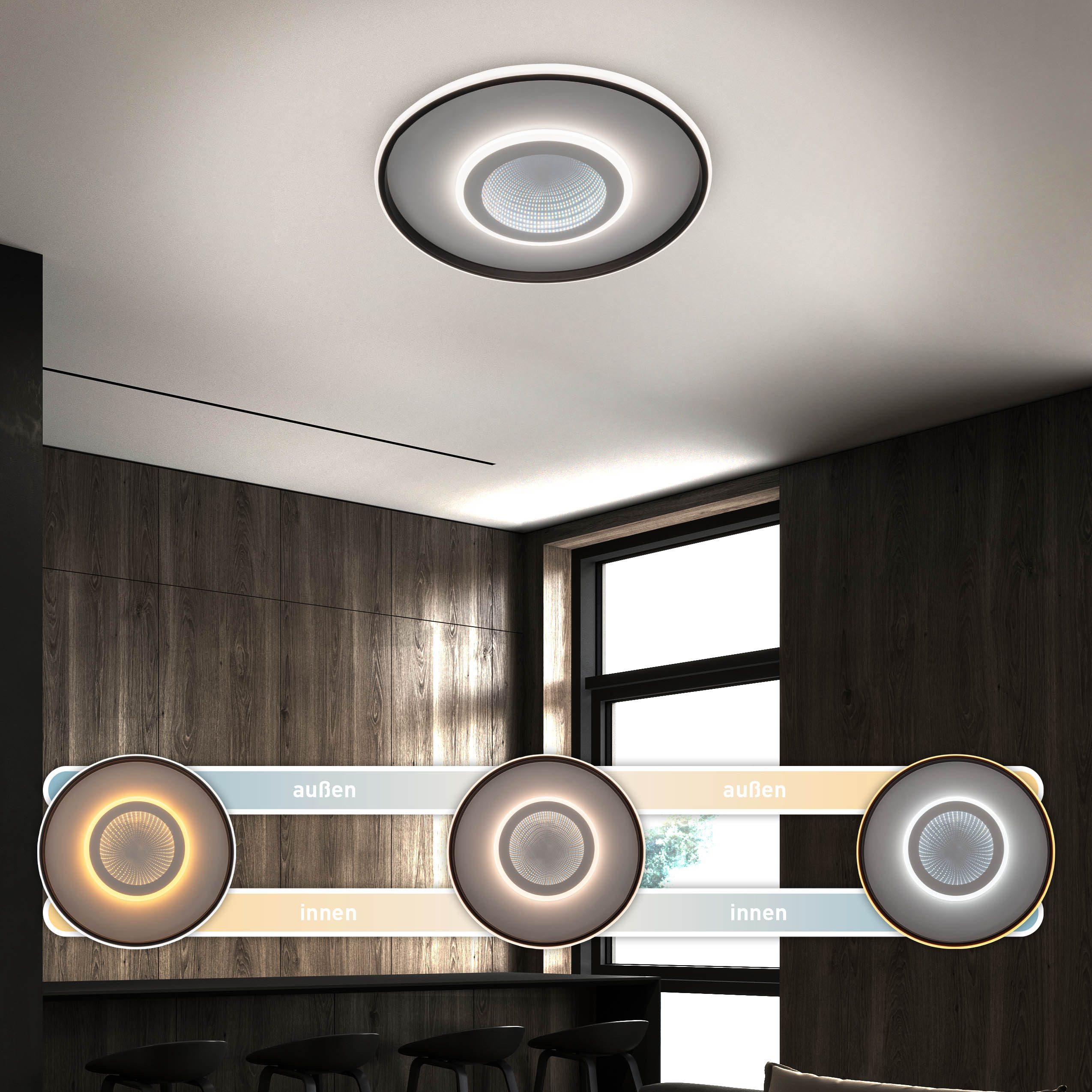 my home Led-plafondlamp Mona plafondlamp met Infinity 3D effect D: 50 cm, dimbaar, incl. geheugen, CCT, afstandsbediening, 40W, Tunnel Mirror (1 stuk)