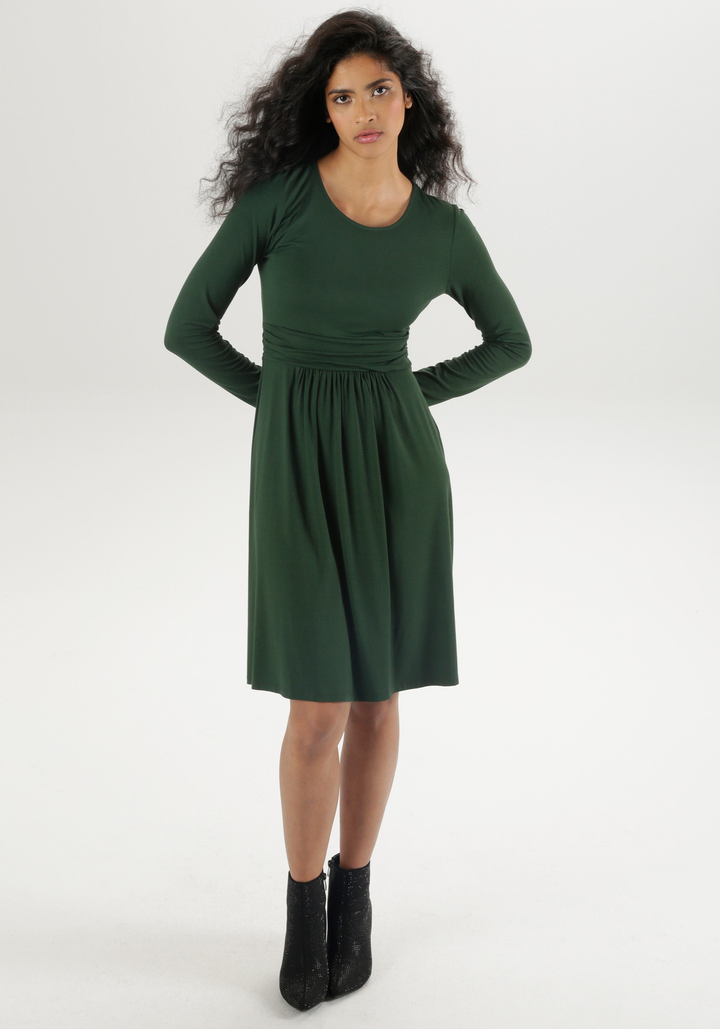 Aniston SELECTED Jerseyjurk met gerimpelde tailleband, effen