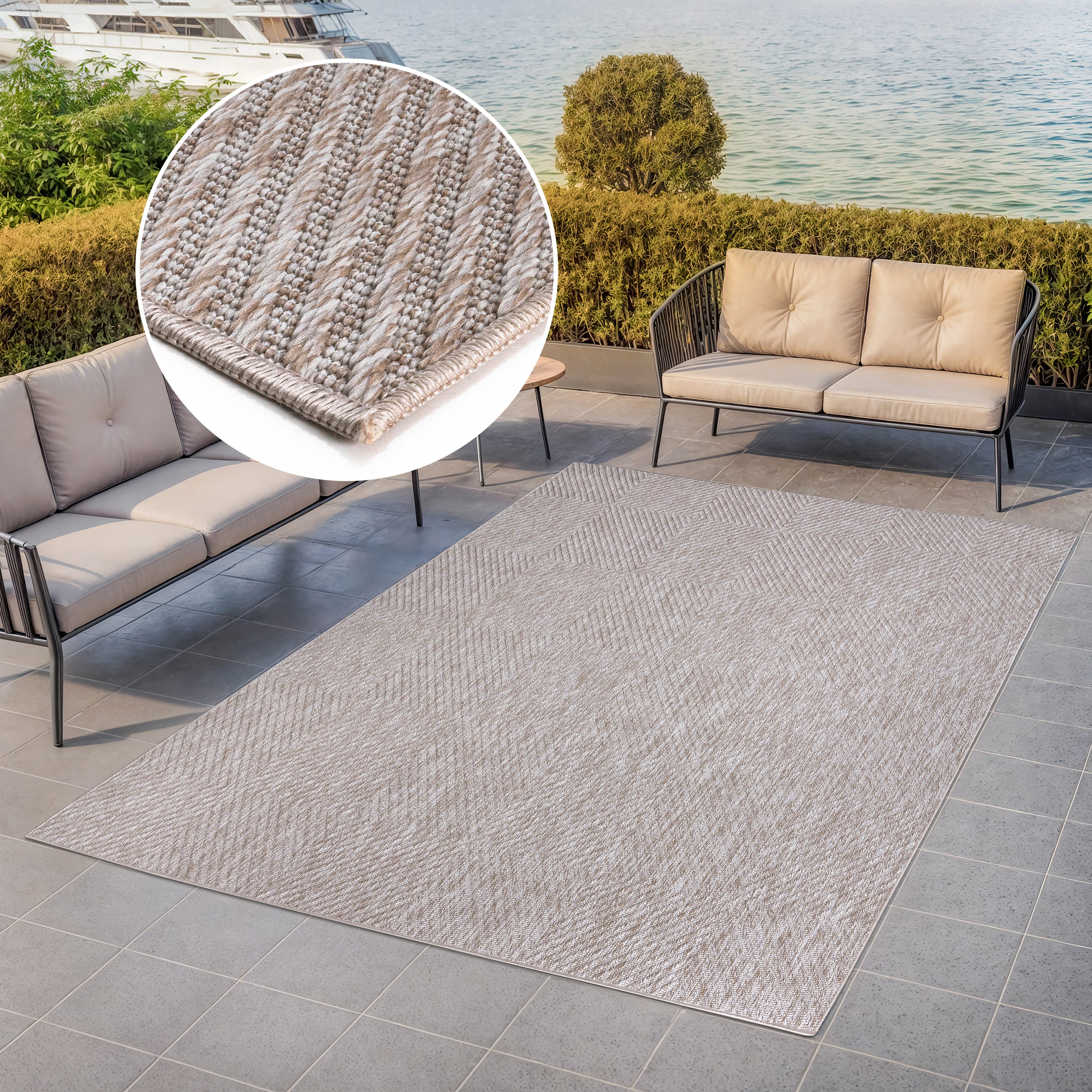 my home Vloerkleed R114A Geschikt voor binnen en buiten, sisal-look, weerbestendig & uv-bestendig, boho