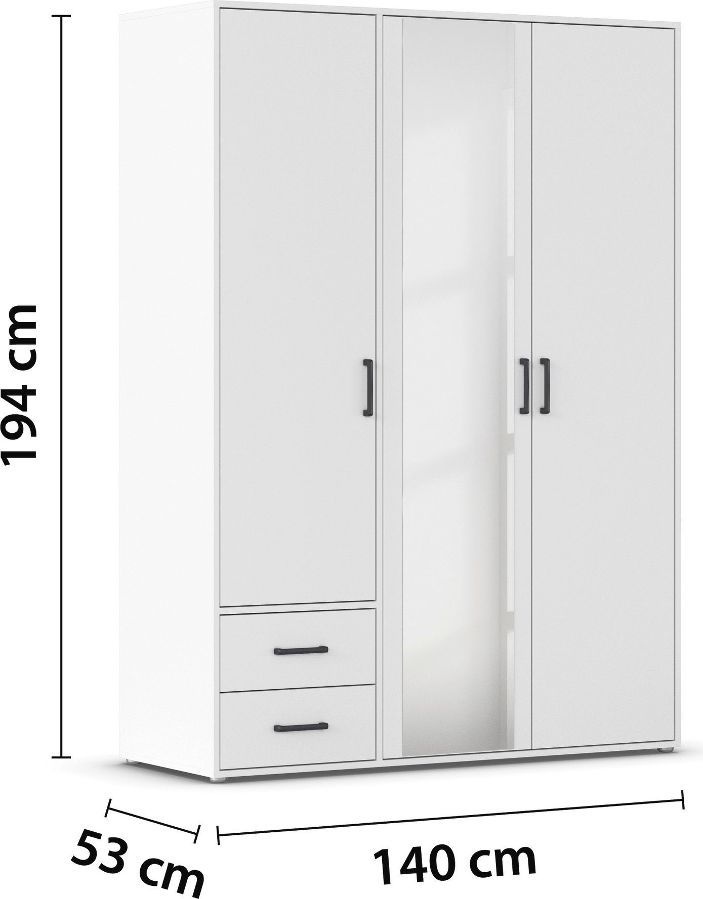 rauch Draaideurkast Voyager met moderne grepen in grijs-metallic, incl. laden en spiegel