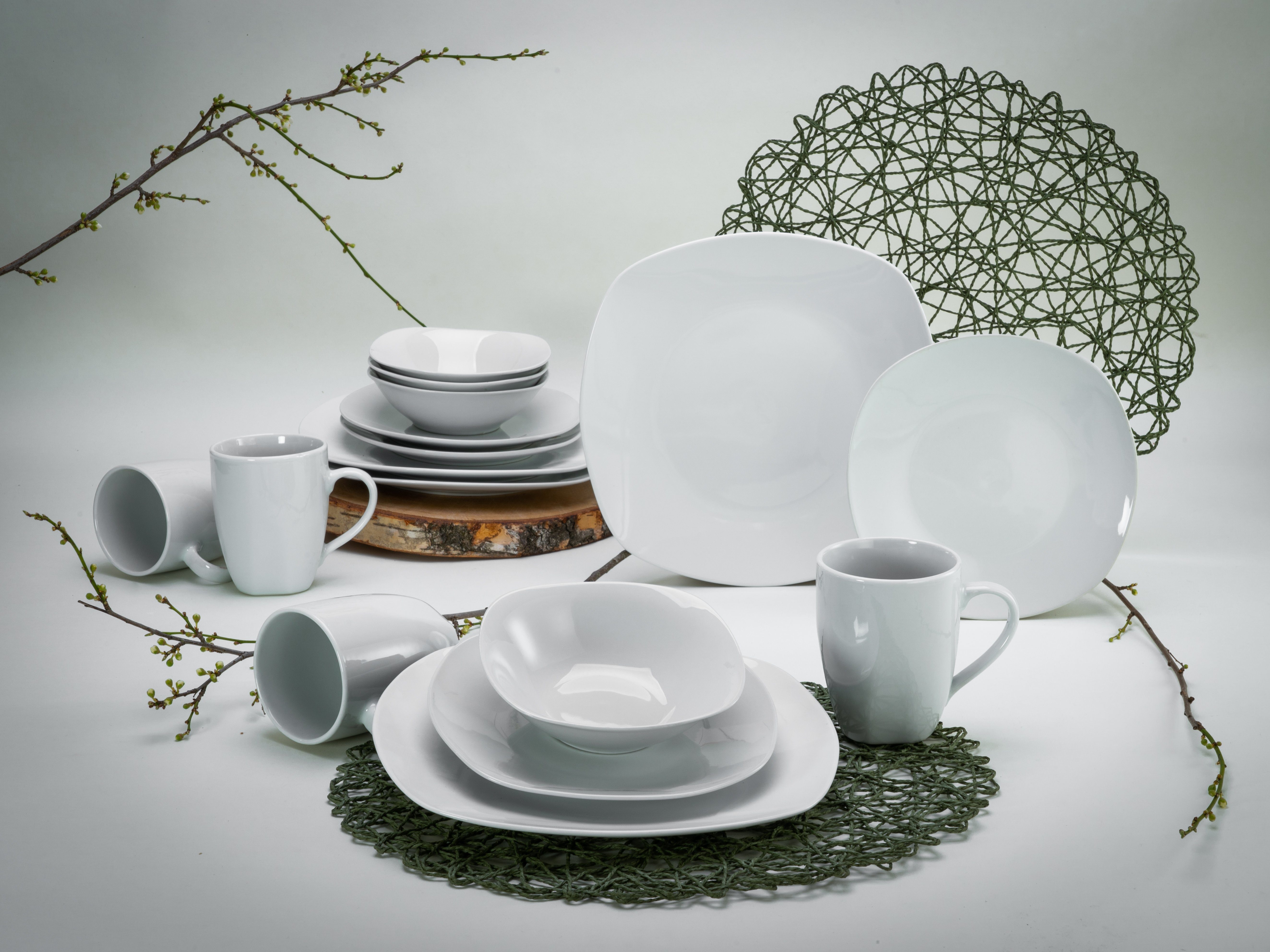 CreaTable Combi-servies Servies-set Square Servies, wit, 16 delen, voor 4 personen (set, 16-delig)