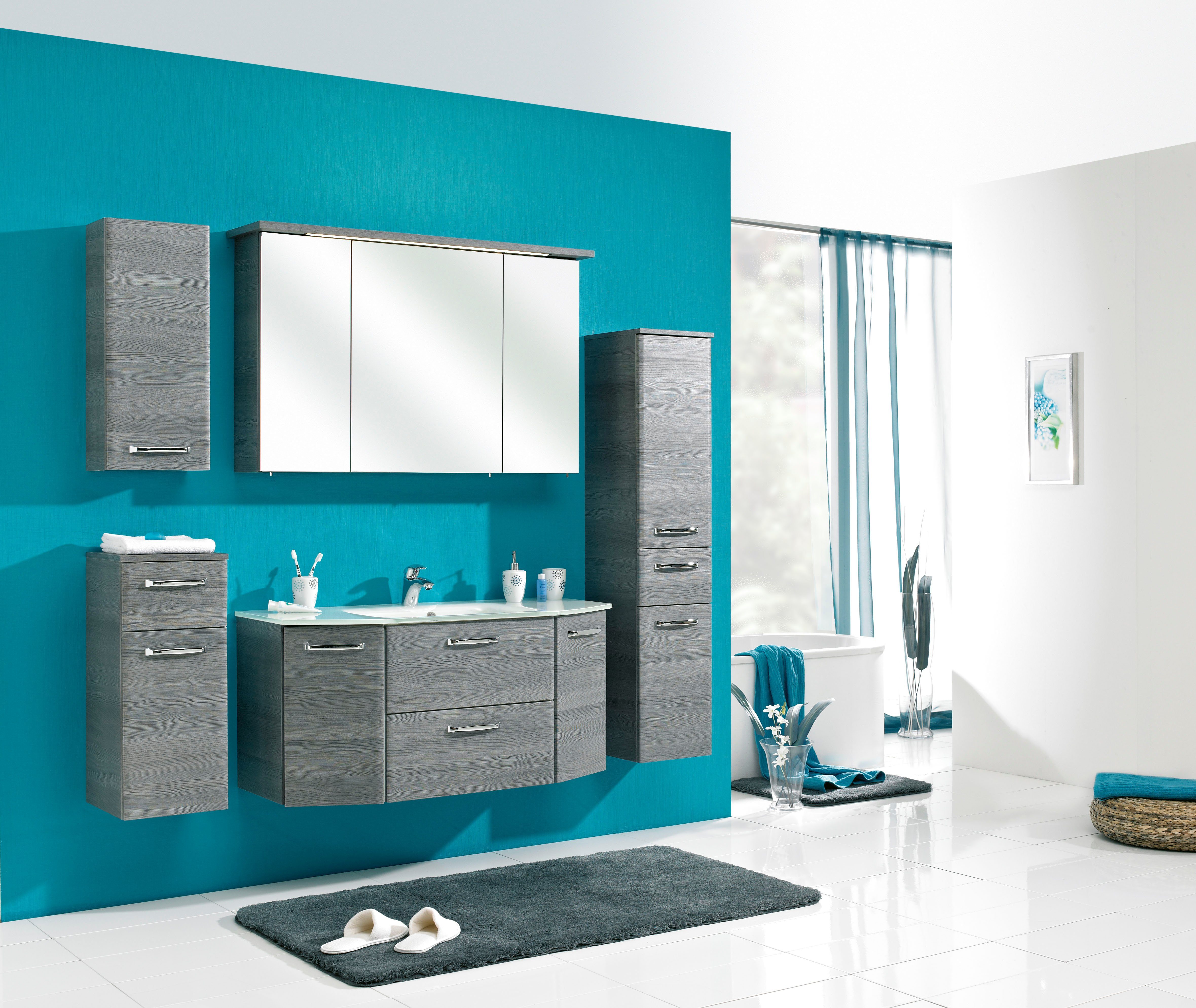 Saphir Hangend kastje Quickset wand-badkast 30 cm breed met 1 deur en 2 glazen legplanken Badkamer-hangend kastje inclusief deurdemper, grepen in glanzend chroom