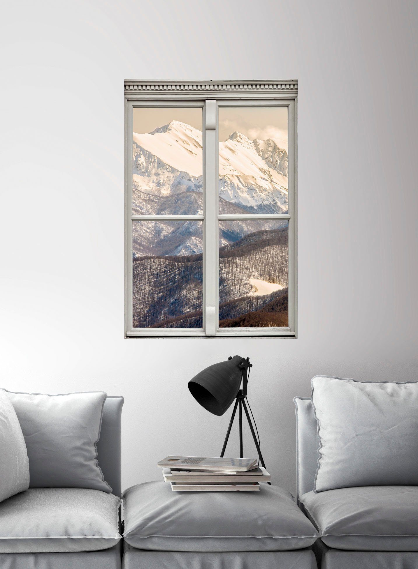 queence Wandfolie Bergen Muursticker, muurdecoratie, zelfklevend, 3D, raam