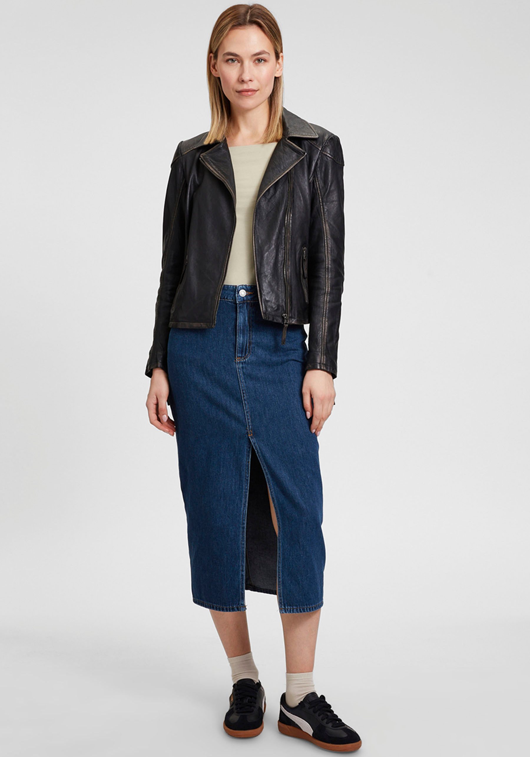 OTTO Mauritius Leren jack MWPeggie in vintage-look asymmetrische rits reverskraag