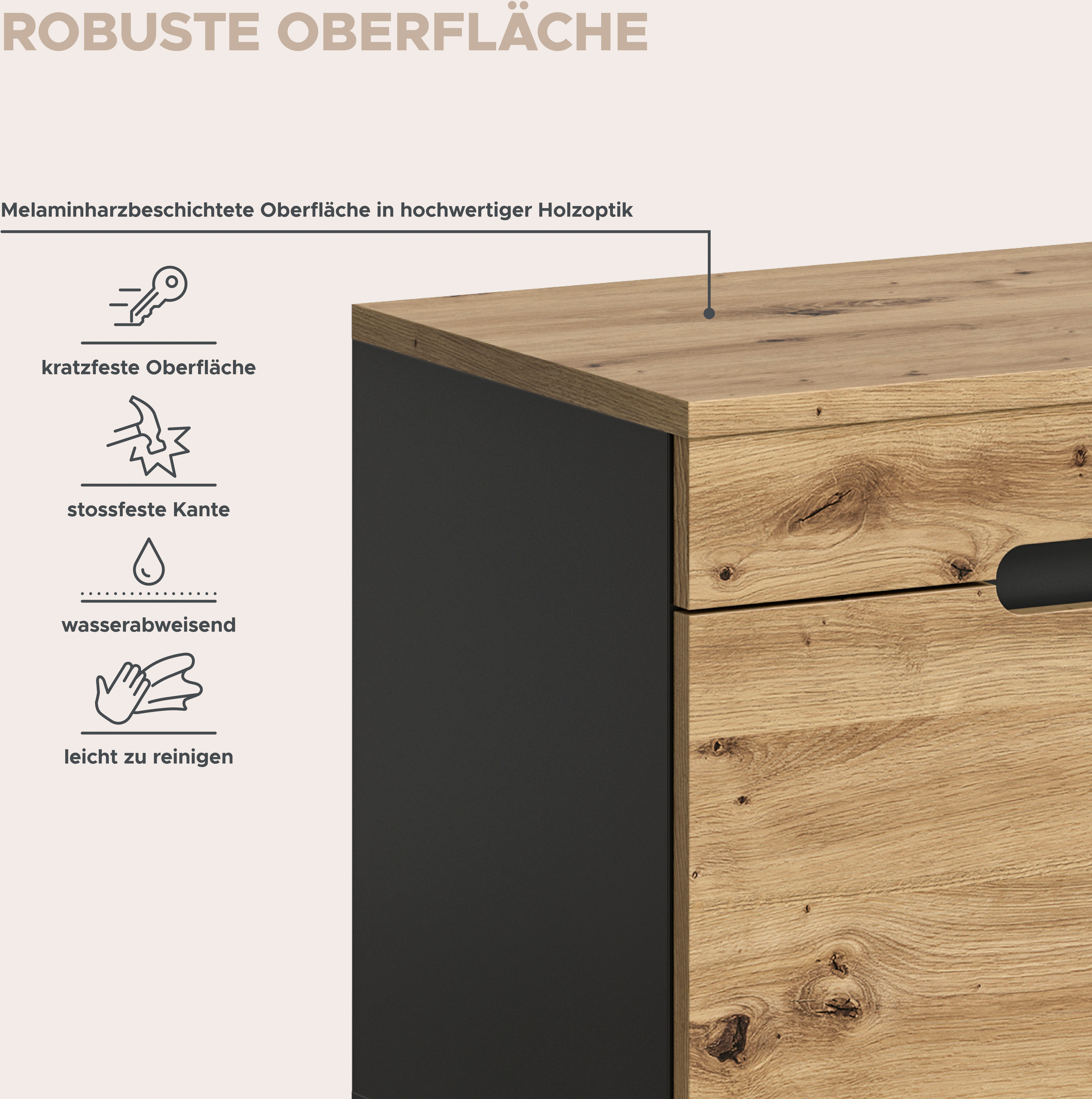 INOSIGN Zitbank Rehat, breedte 80 cm, in basalt grijs/Artisan eiken, 2 deuren Garderobenbank, halbank, gangbank, bank met opbergruimte, bank