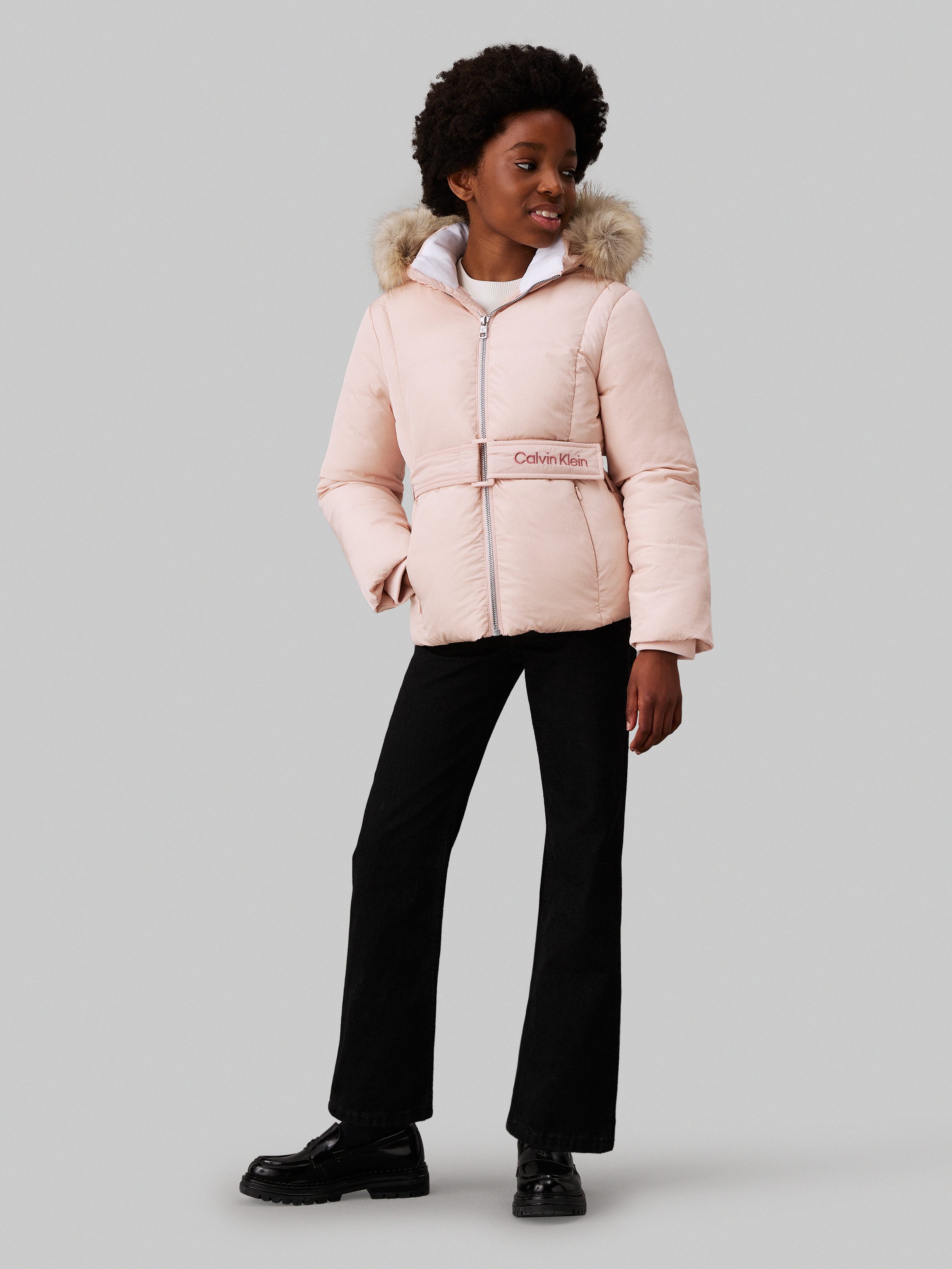 Calvin Klein Outdoorjack Classic Belted Fur Jacket voor kinderen tot 16 jaar en met logo-opdruk