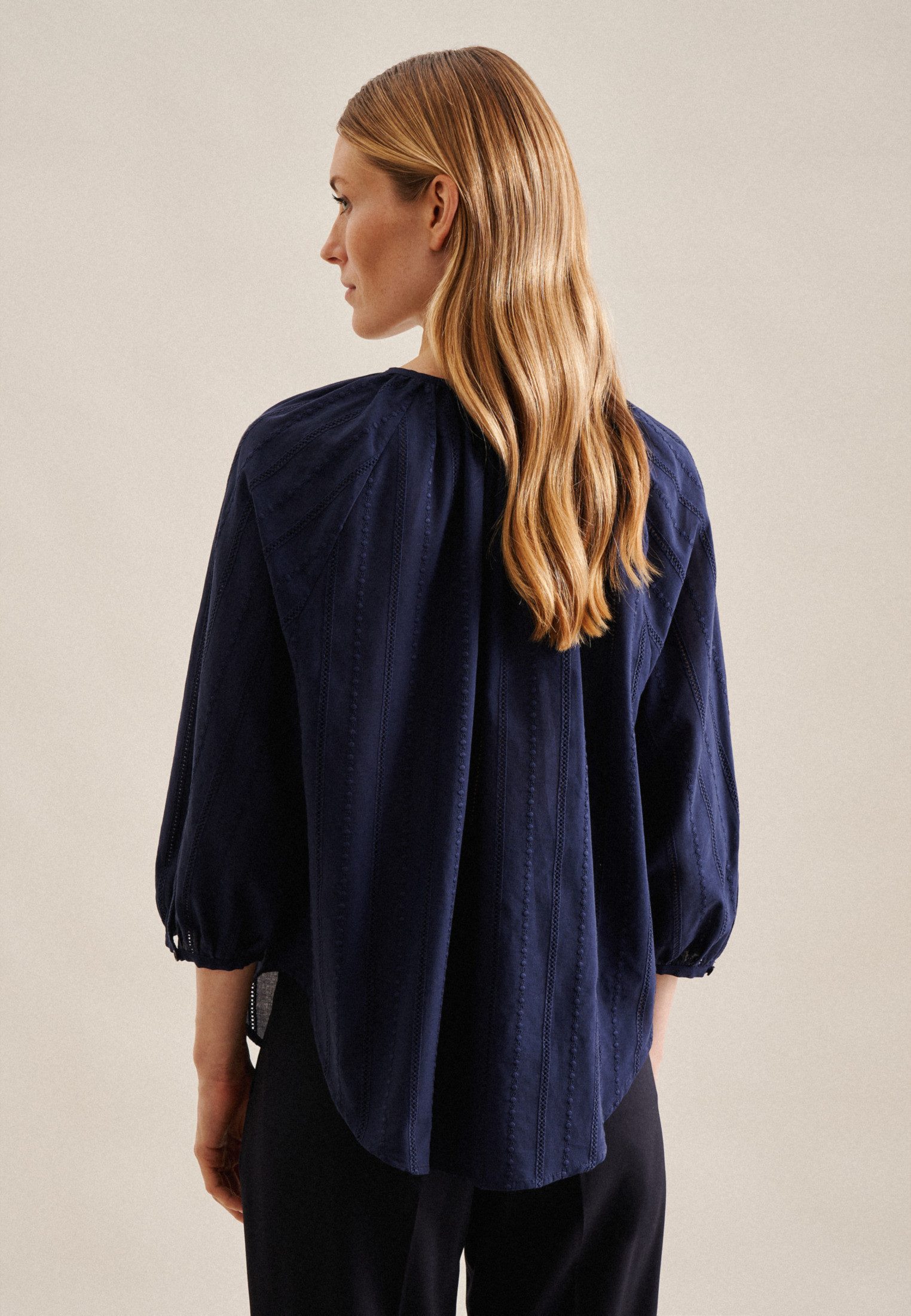 seidensticker Blouse zonder sluiting Zwarte roos 3/4-mouwen ronde hals strepen