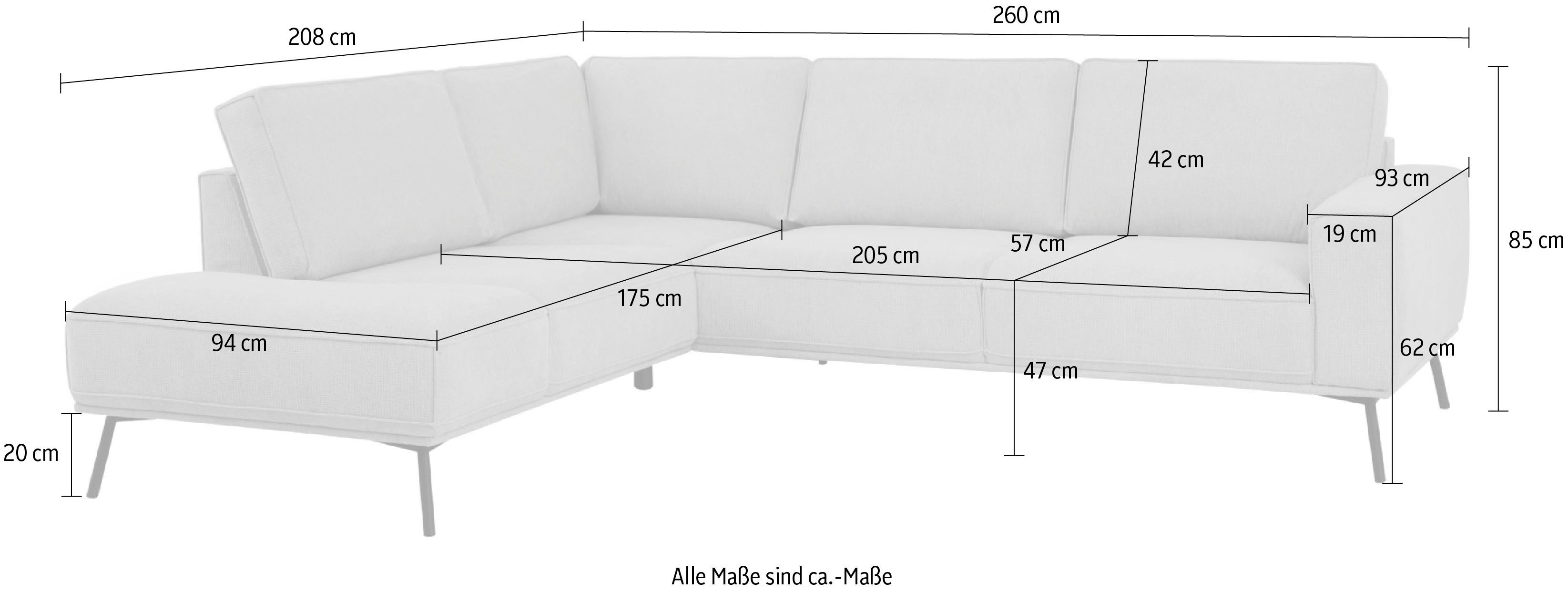 andas Hoekbank Vosby Breedte 260 cm, chenille, met decoratieve kedernaad