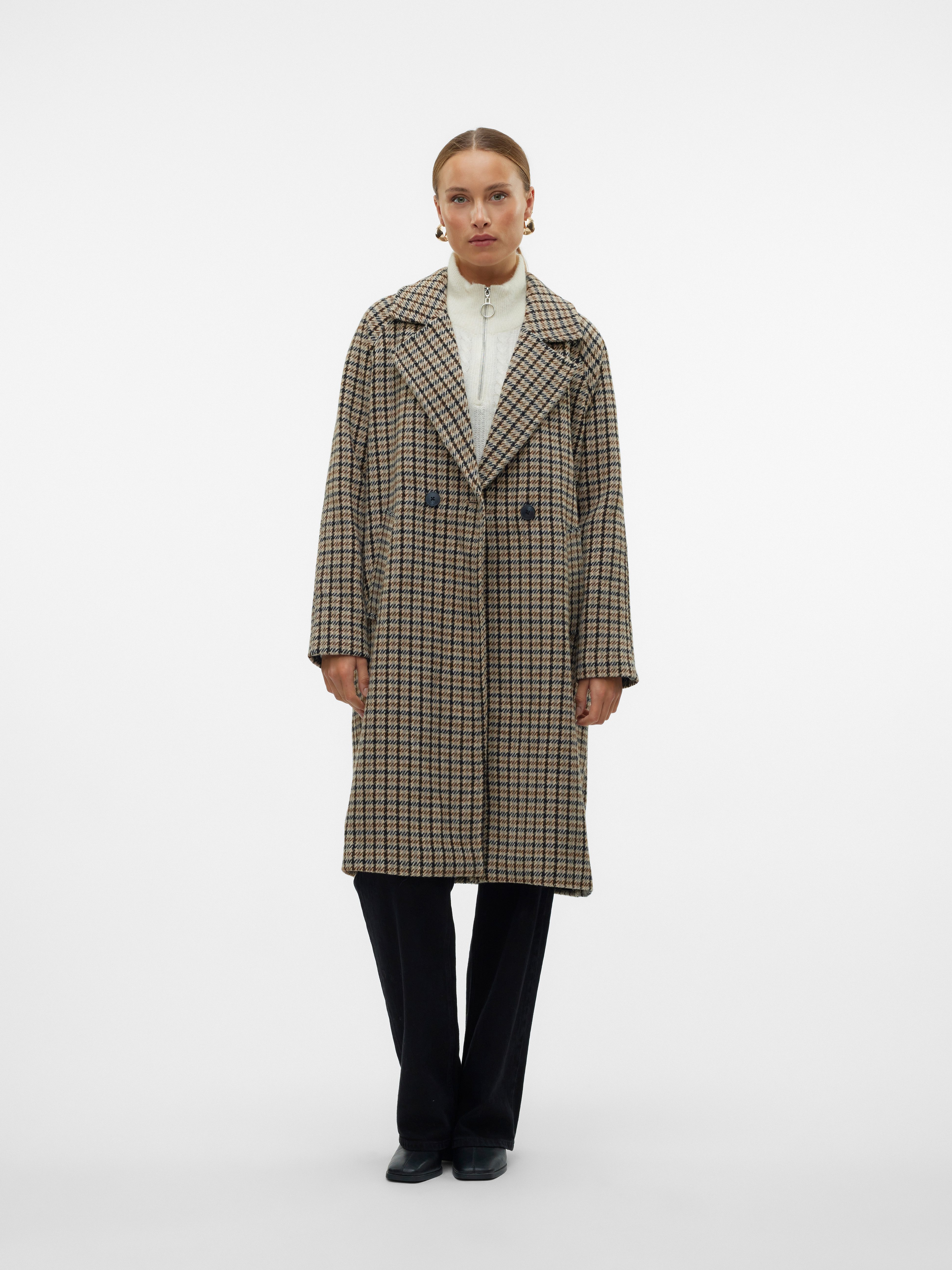 Vero Moda Lange jas VMHANNAH LONG WOOL CHECK COAT GA BOO