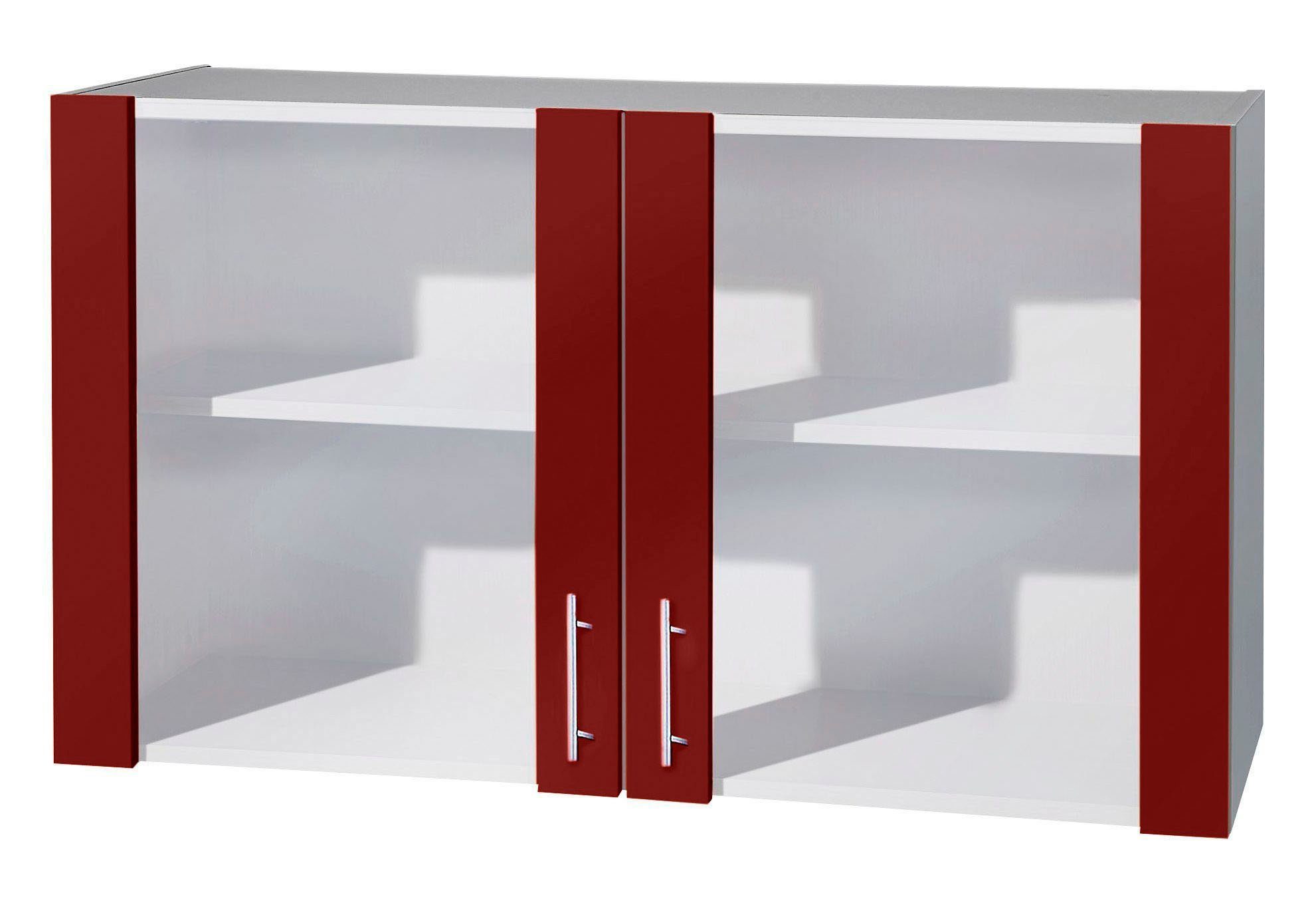 wiho Küchen Hangend kastje met glasdeur Kiel Front met glasinzet hangkasten rood