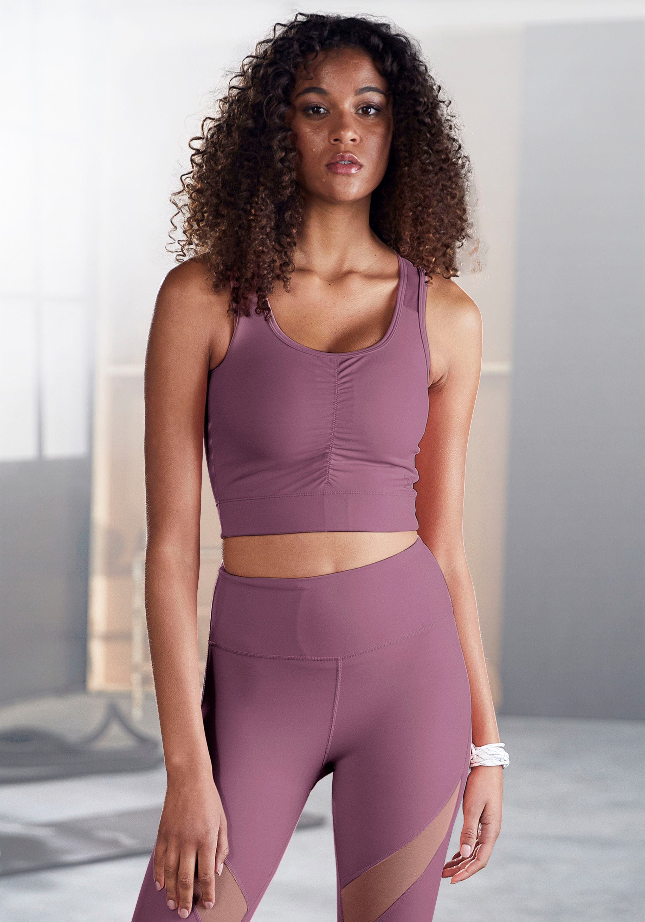 Active by Lascana Crop-top -Sport Top met rimpeling en mesh-inzetten