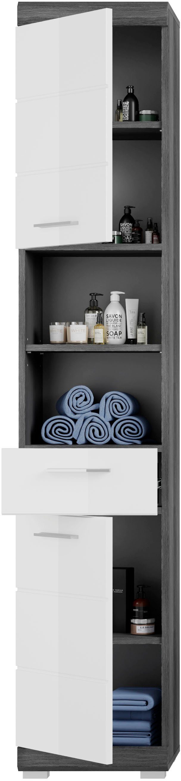 INOSIGN Badmeubelset Siena, 5-delig, bestaande uit: Hoge kast, WBU, spiegel, onderkast, hangkast (set, 5 stuks)