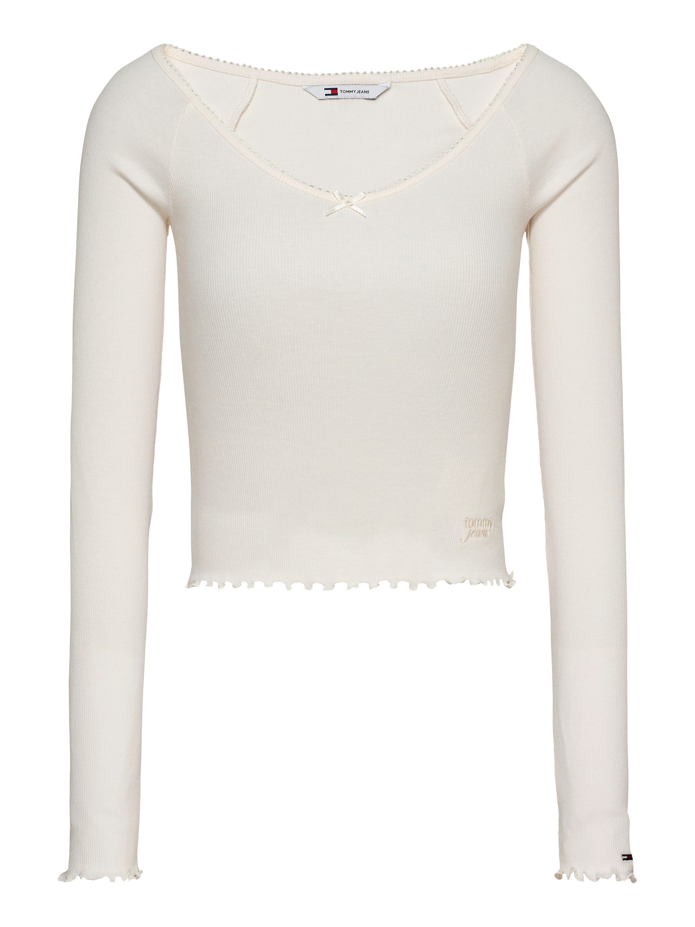 TOMMY JEANS Shirt met lange mouwen TJW SLIM VNECK GMD RIB LS met strikdetail, babylockzoom