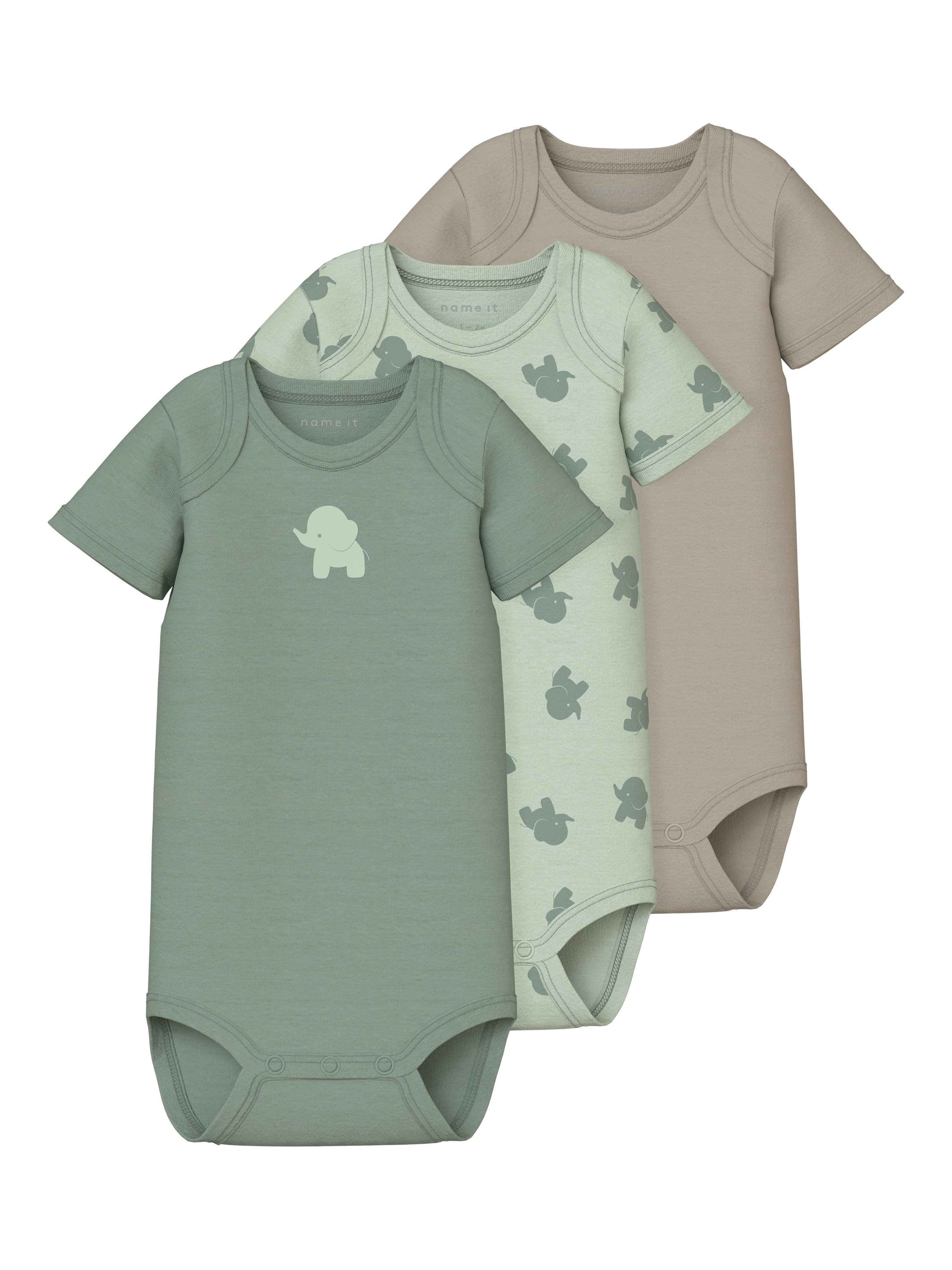 Name It Slaaponesie NBMBODY 3P SS SEA FOAM ELEPHANT NOOS (set, 3-delig)