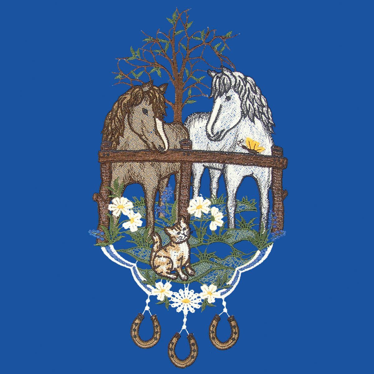 W. Reuter & Sohn - Plauener Spitze® Raamdecoratie "span paarden" in kleur
