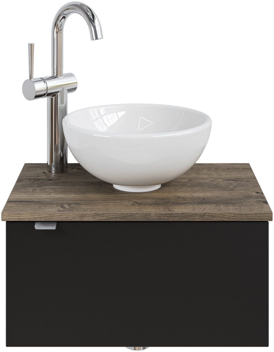 Saphir Wastafelonderkast Serie 6915 wastafel met onderkast voor gastenbadkamer, tweede toilet (3-delig) wastafelmeubels zwart