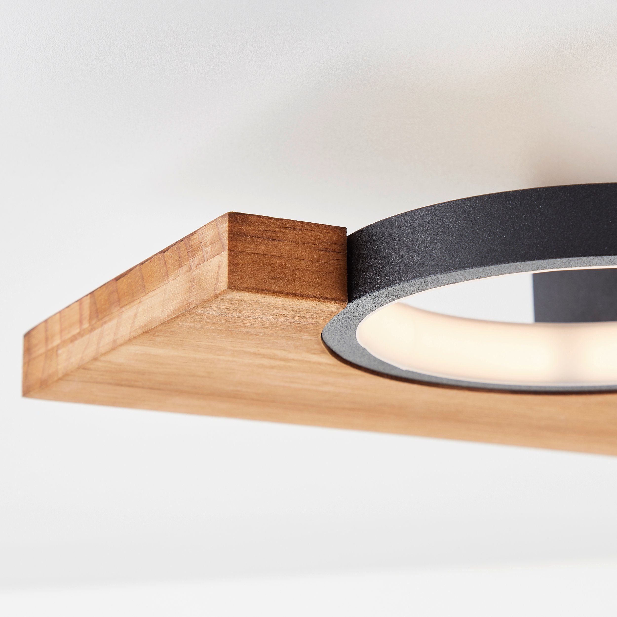 Brilliant Leuchten Led-plafondlamp Cheesy 40 x 25 cm, 1400lm, 3000k, hout/metaal, natuur/zwart