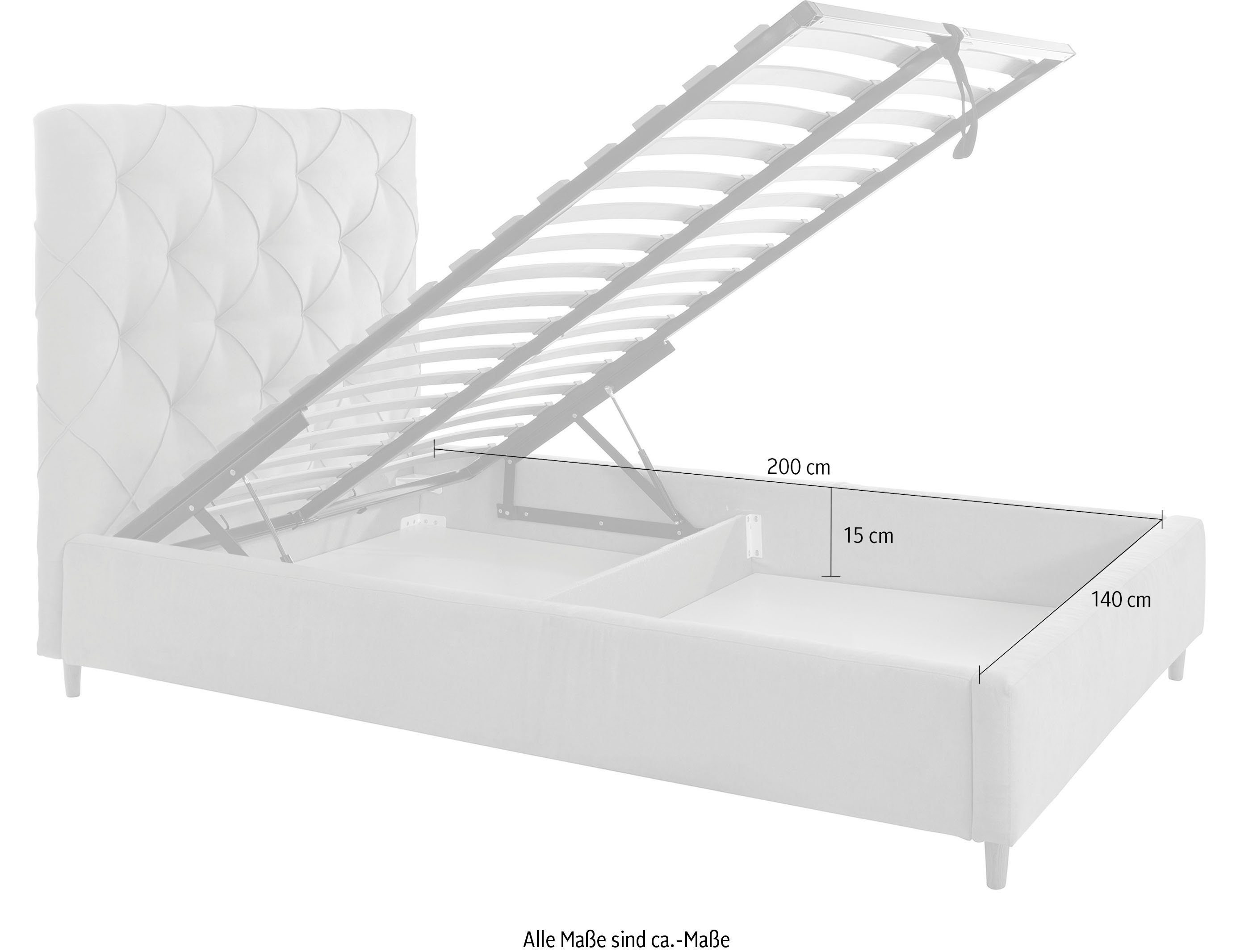 Leonique Gestoffeerd bed LOUANNE met mooie capitonnage aan de achterkant, met bedkist