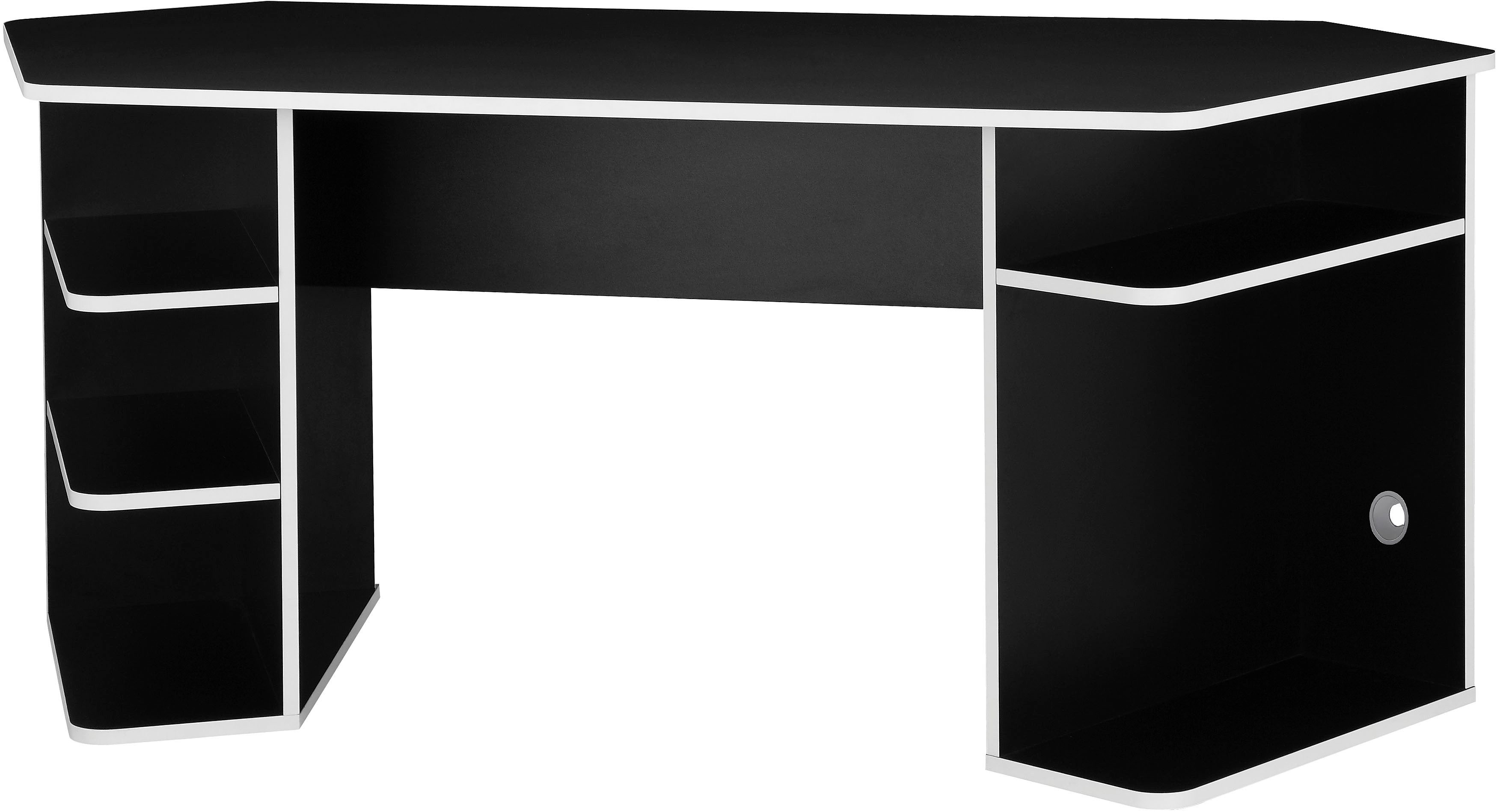 INOSIGN Gamingtafel Game, Computertisch, Hoekbureau , tower-vak, kabeldoorvoer, asymmetrisch ontwerp, breedte 180 cm bureaus zwart