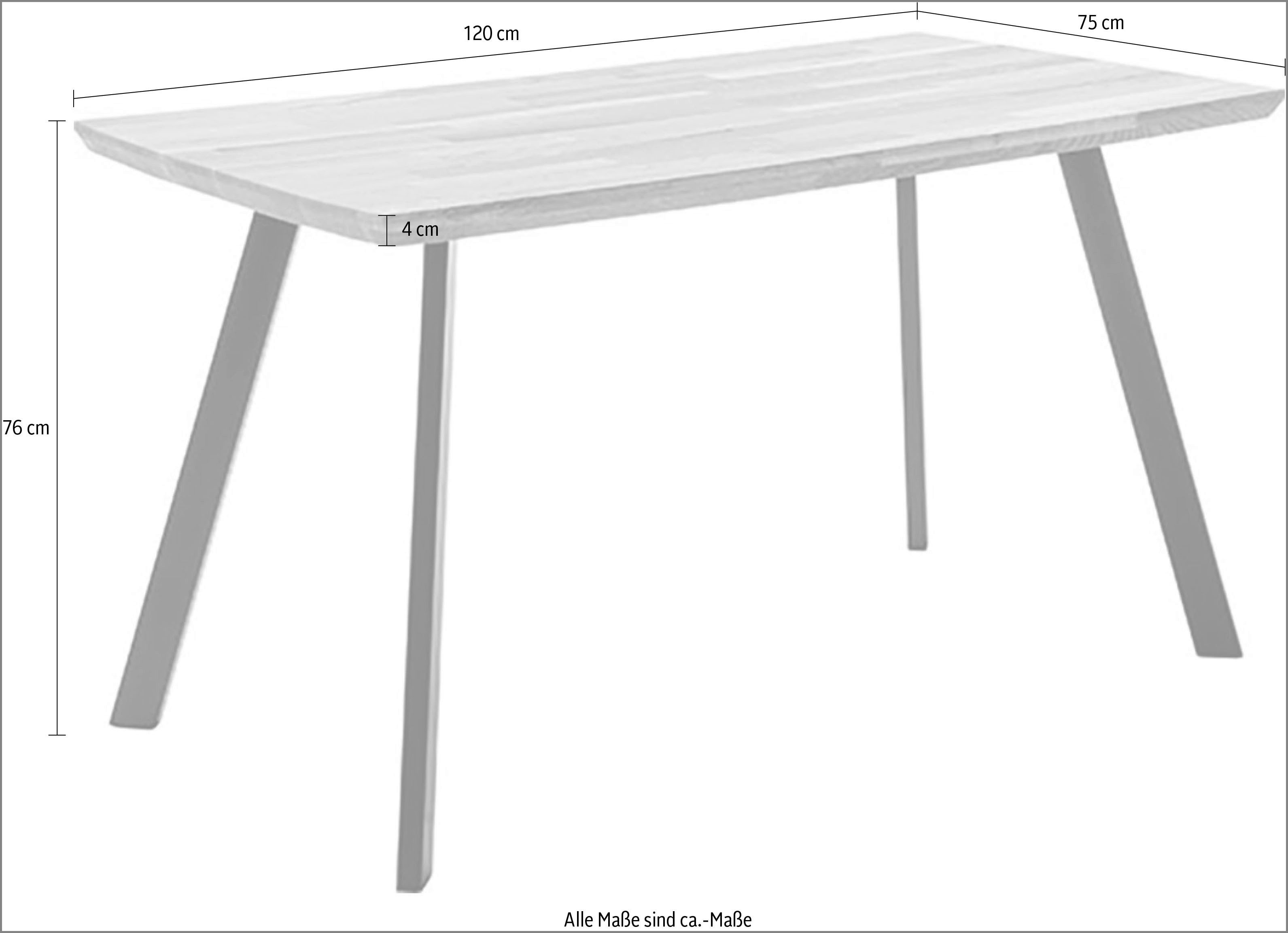 MCA living Eettafel Zeballos, TOPSELLER! Tafelblad van Zerreiche, Zwitserse rand, belastbaar tot 100 kg (1 stuk)