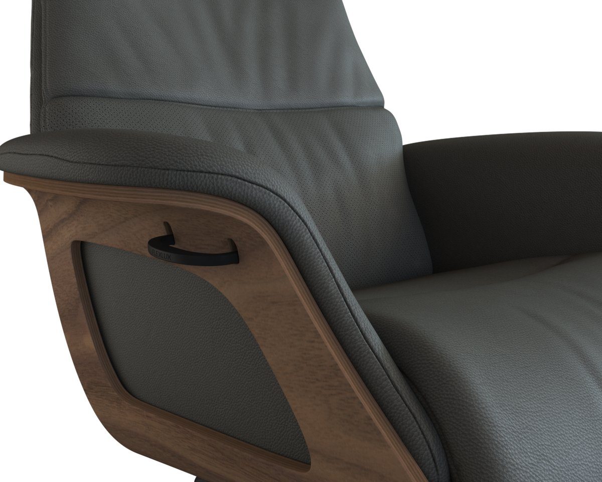 FLEXLUX Relaxfauteuil Clement relaxstoel, gestoffeerde stoel, ligstoel, TV-stoel, Rug- & hoofdverstelling, draaibaar, armleuning walnoot, voet zwart