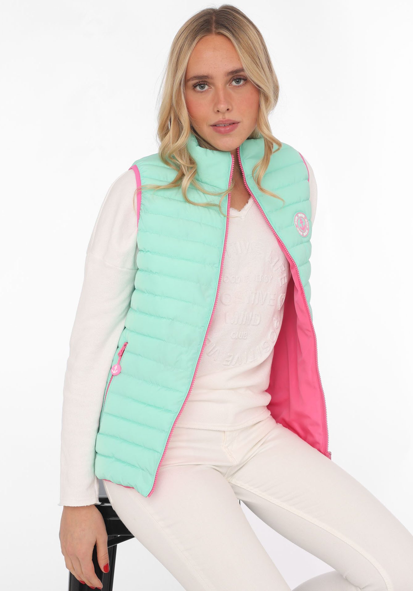 Zwillingsherz Bodywarmer met anker motief, staande kraag en contrasterende ritsen
