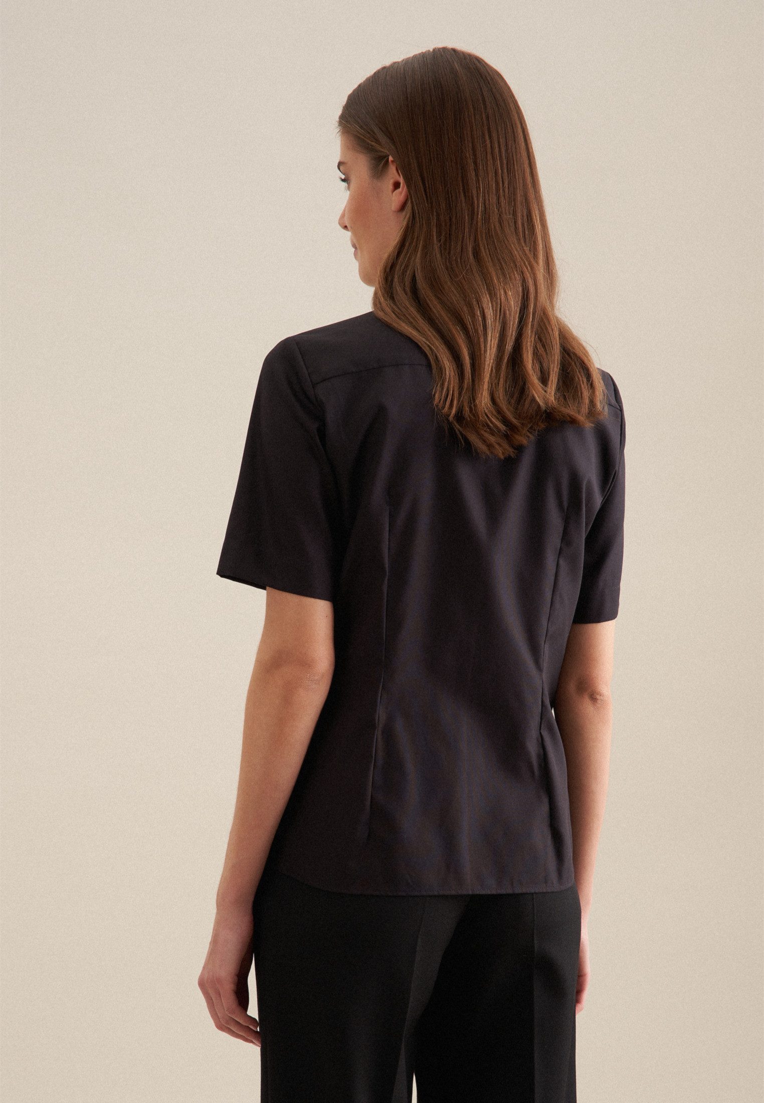 seidensticker Overhemdblouse Zwarte roos Korte mouwen kraag uni