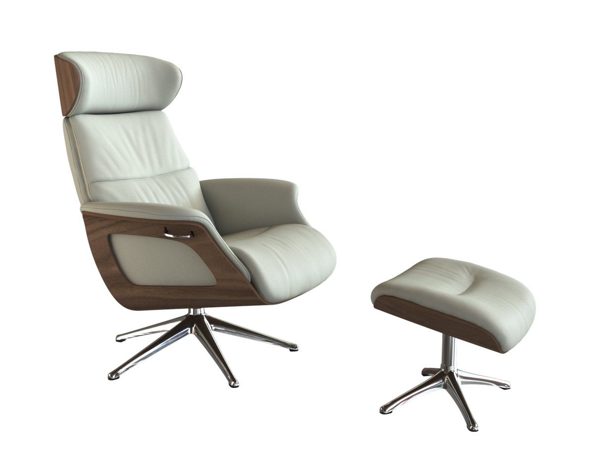 FLEXLUX Relaxfauteuil Clement relaxstoel, gestoffeerde stoel, ligstoel, TV-stoel, Rug- & hoofdverstelling, draaibaar, armleuning walnoot, voet aluminium