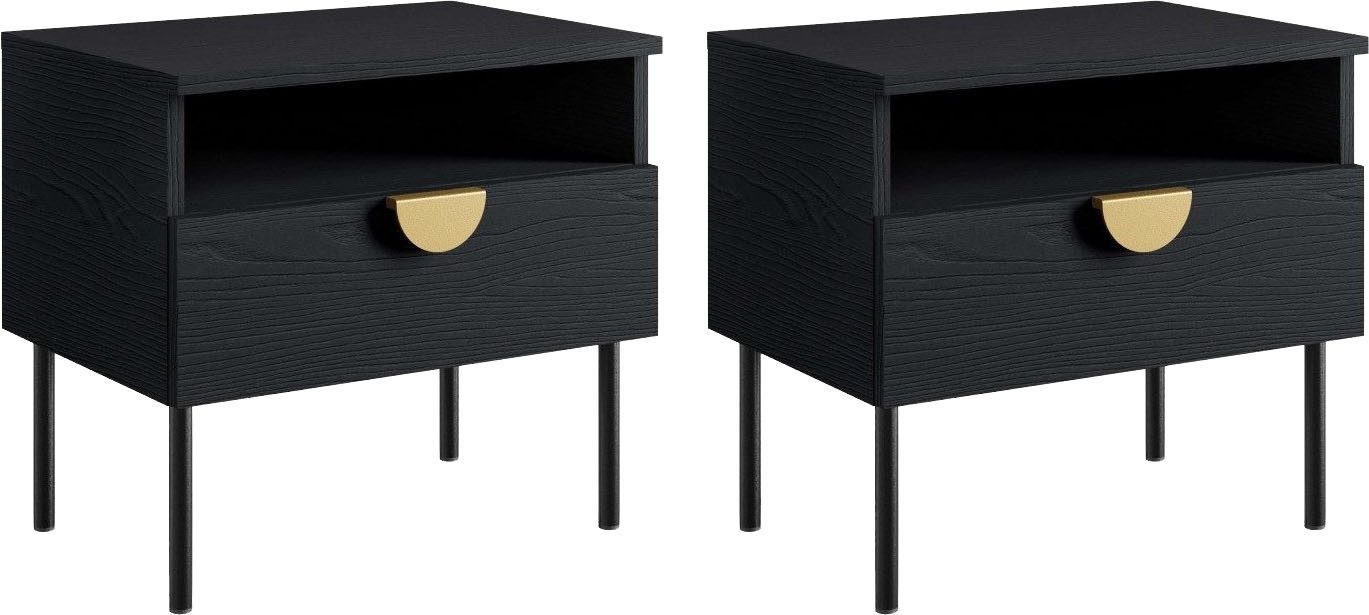 Leonique Nachtkastje Bellot met 2 lades en gouden metalen handgrepen (set, 2 stuks)