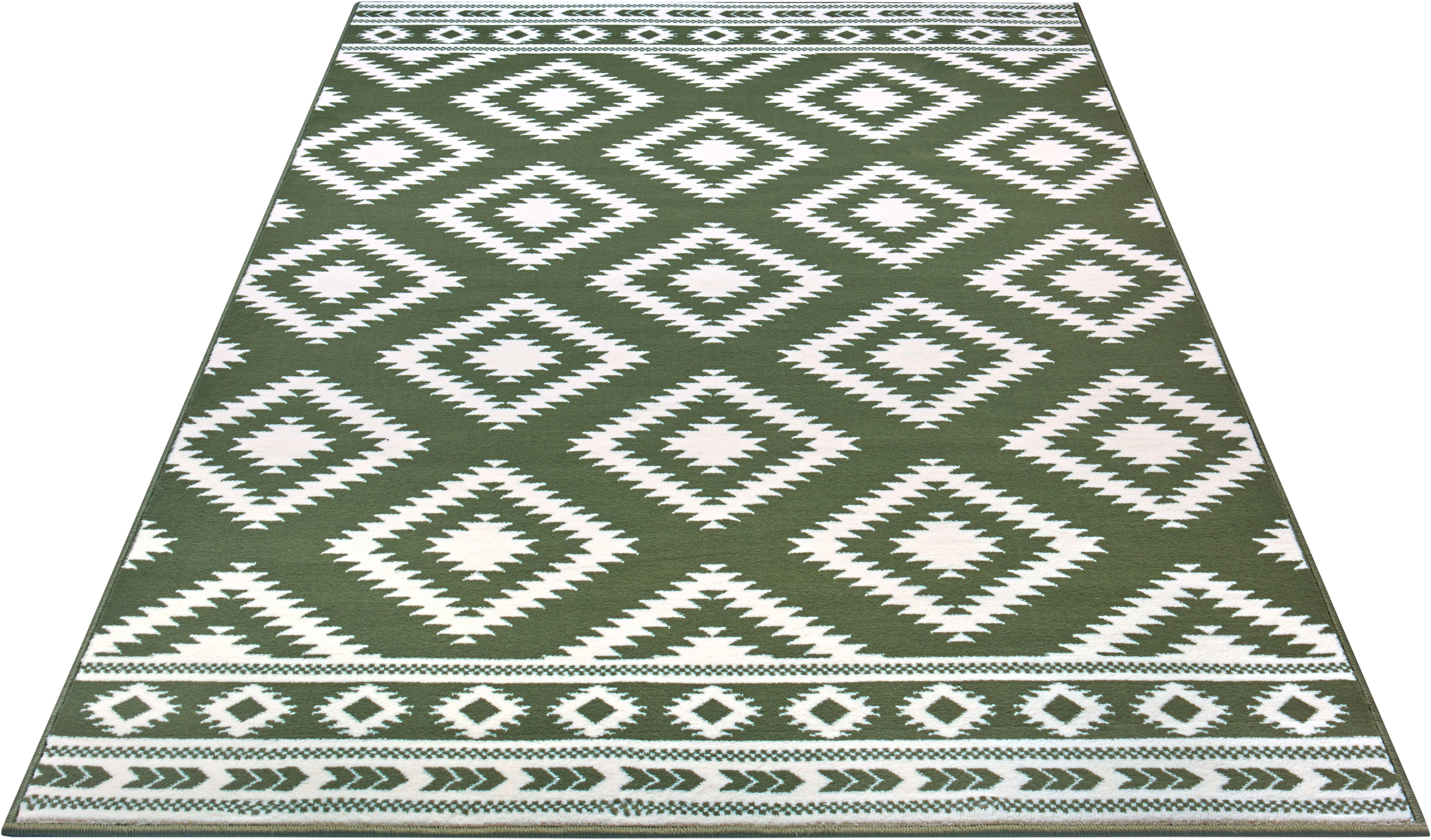 Modern vloerkleed ruiten Ethno - groen/crème 80x150 cm