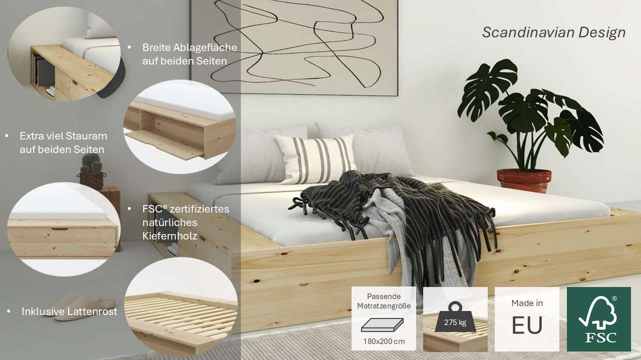 Home affaire Massief houten ledikant Erno, OTTO's Choice, opbergbed, futonbed, 275KG belastbaar