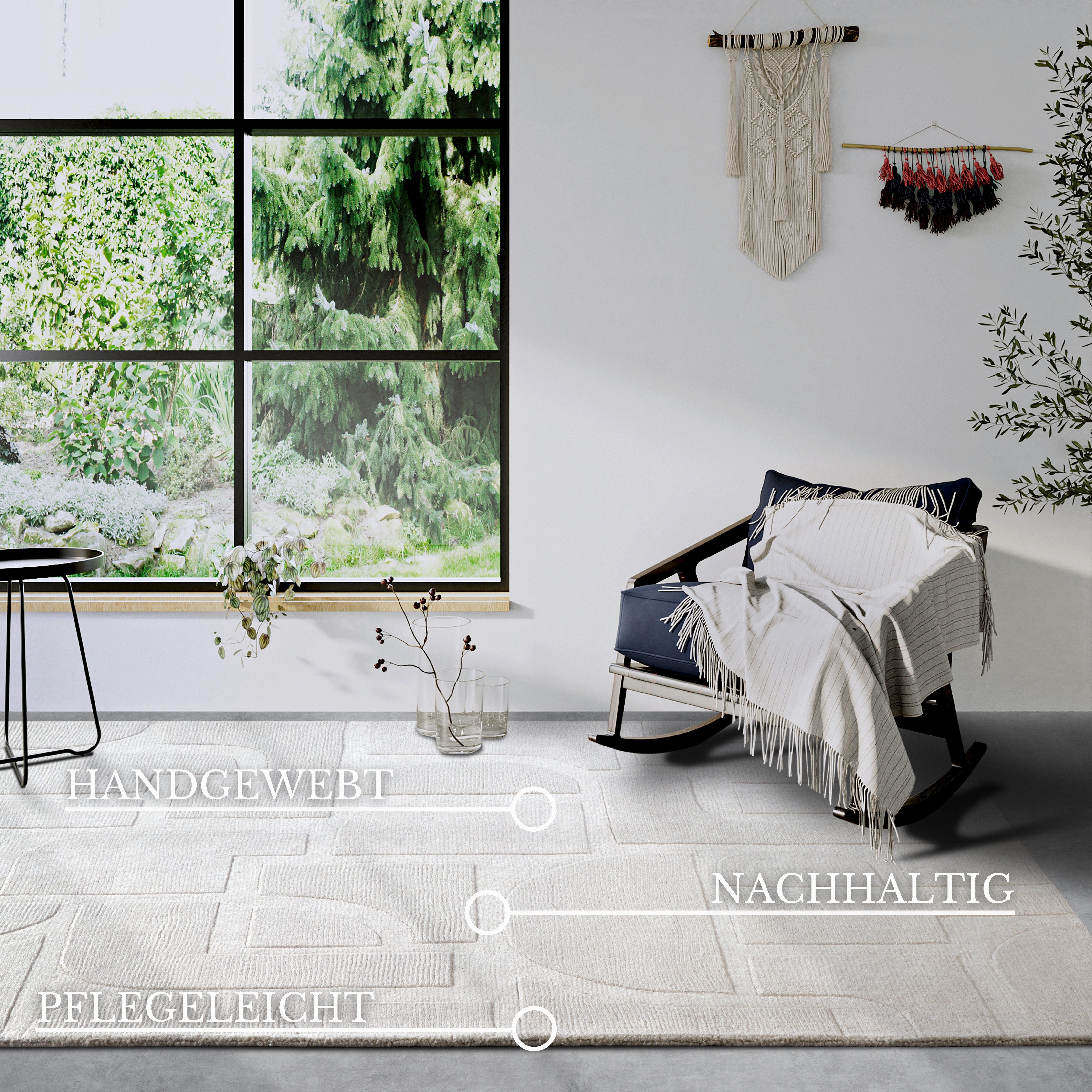 Villeroy & Boch Wollen kleed Alexis Handgeweven, wol, natuur, woonkamer, geometrie, boho, design