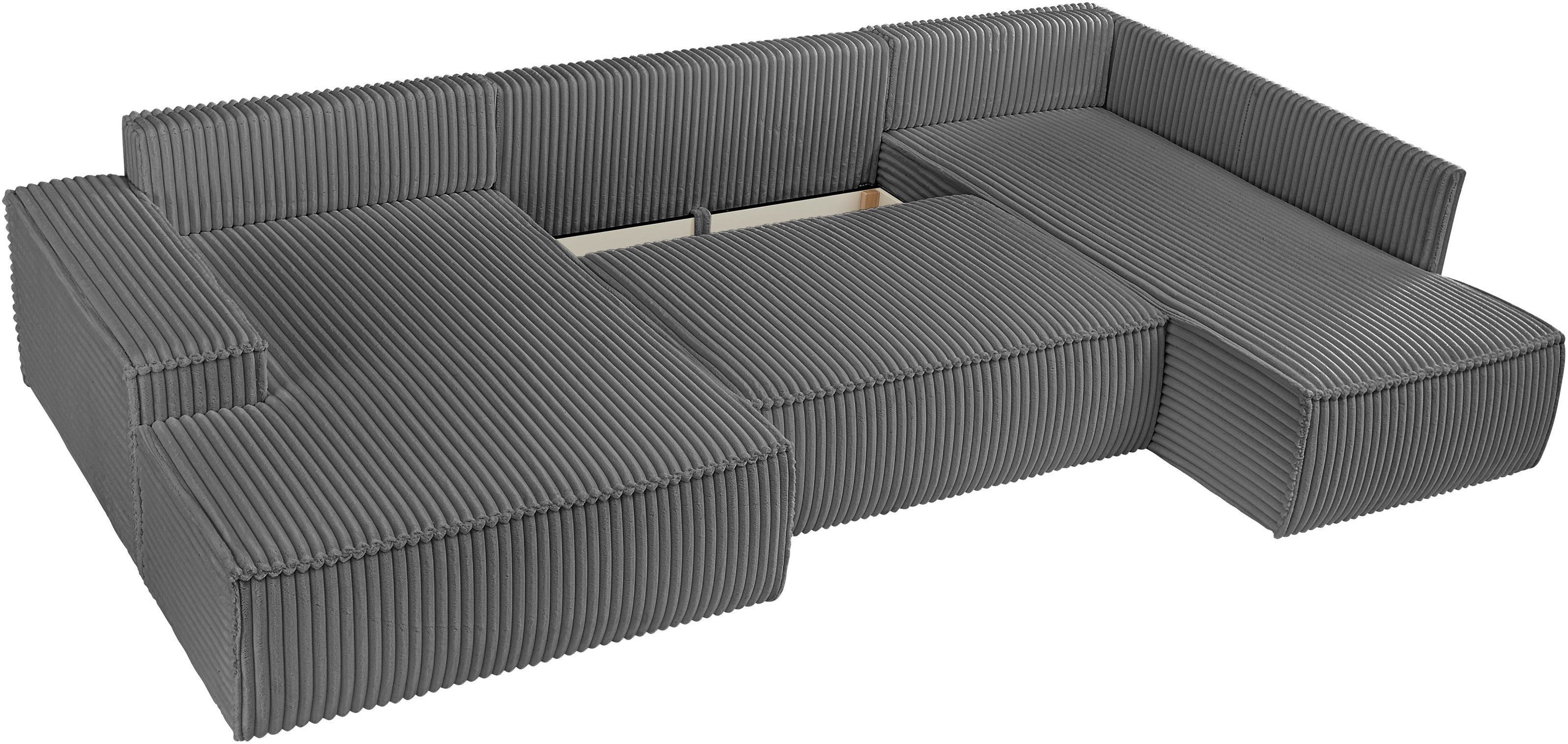 andas Zithoek FINNLEY U-model XXL 329 cm, bedbank, slaapfunctie m. bedkist