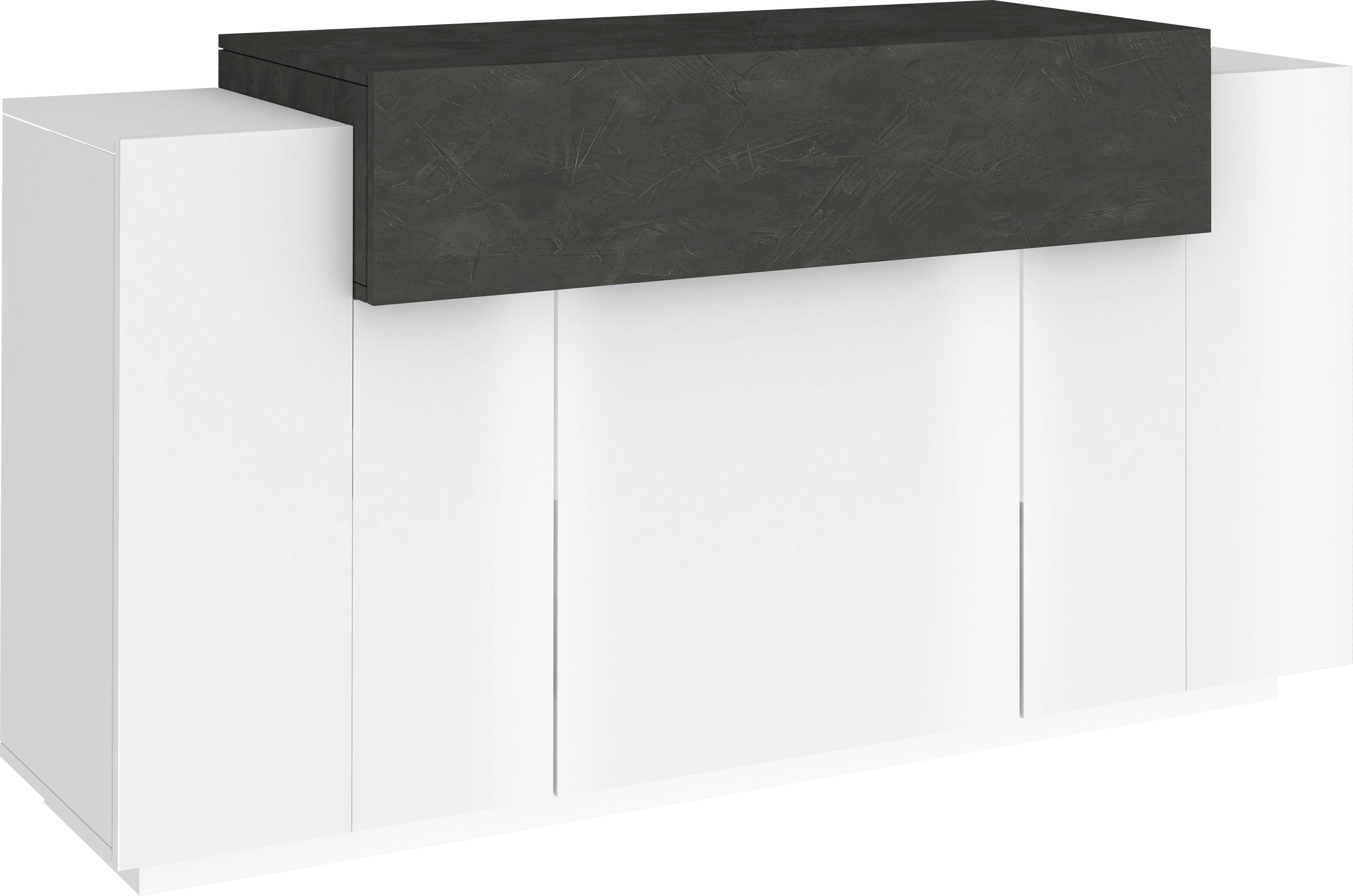 INOSIGN Kast Coro, commode, kast, buffet, greeploos 1 klep, 3 deuren, dubbele diepte hoogglans fronten, breedte 140 dressoirs maat 140x45x86 cm wit