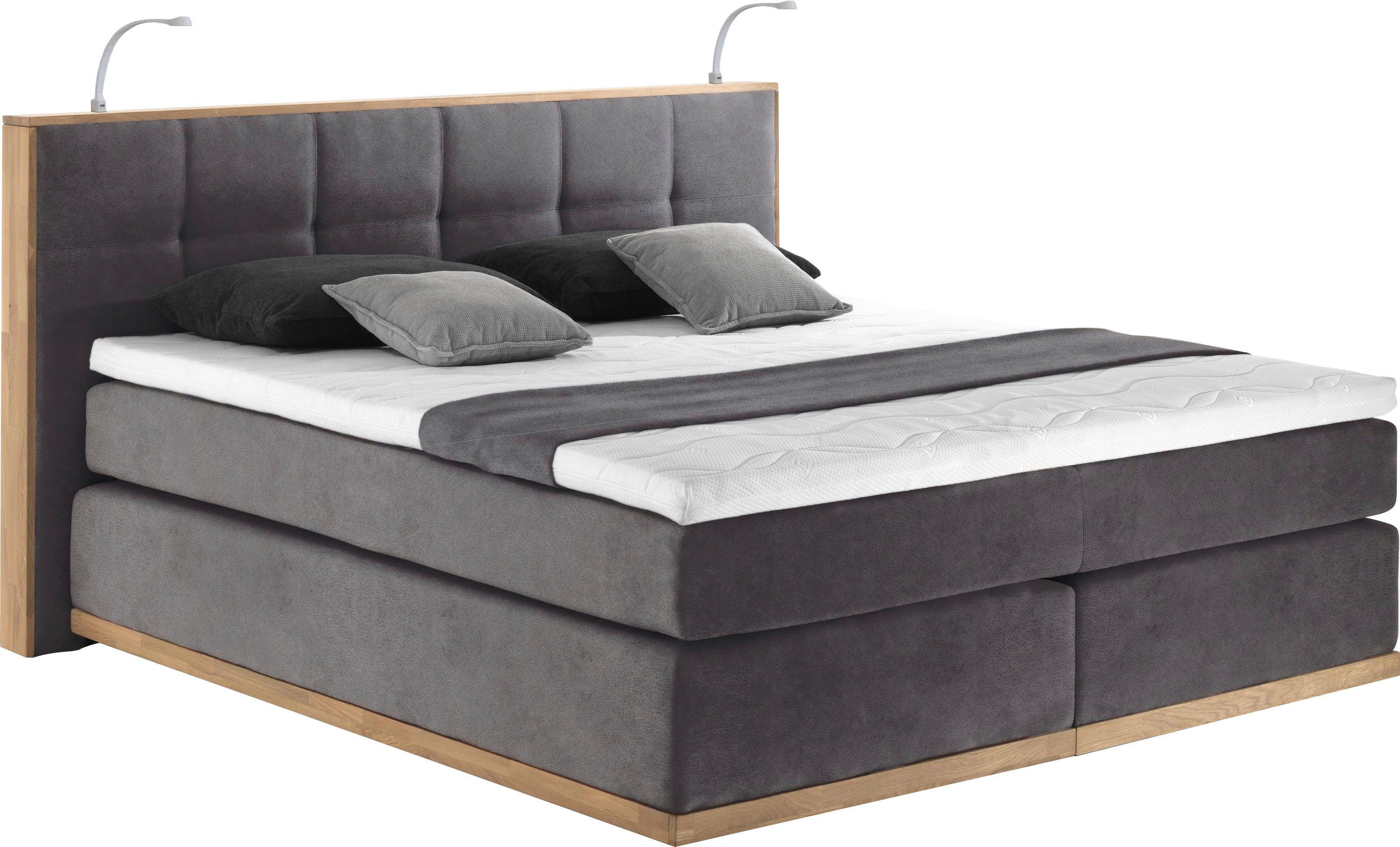 Places of Style Boxspring Vinton van eiken, met ledverlichting, verschillende hardheden (ook h4) (5-delig - 5-delig) boxsprings maat Luxe-microvezel
