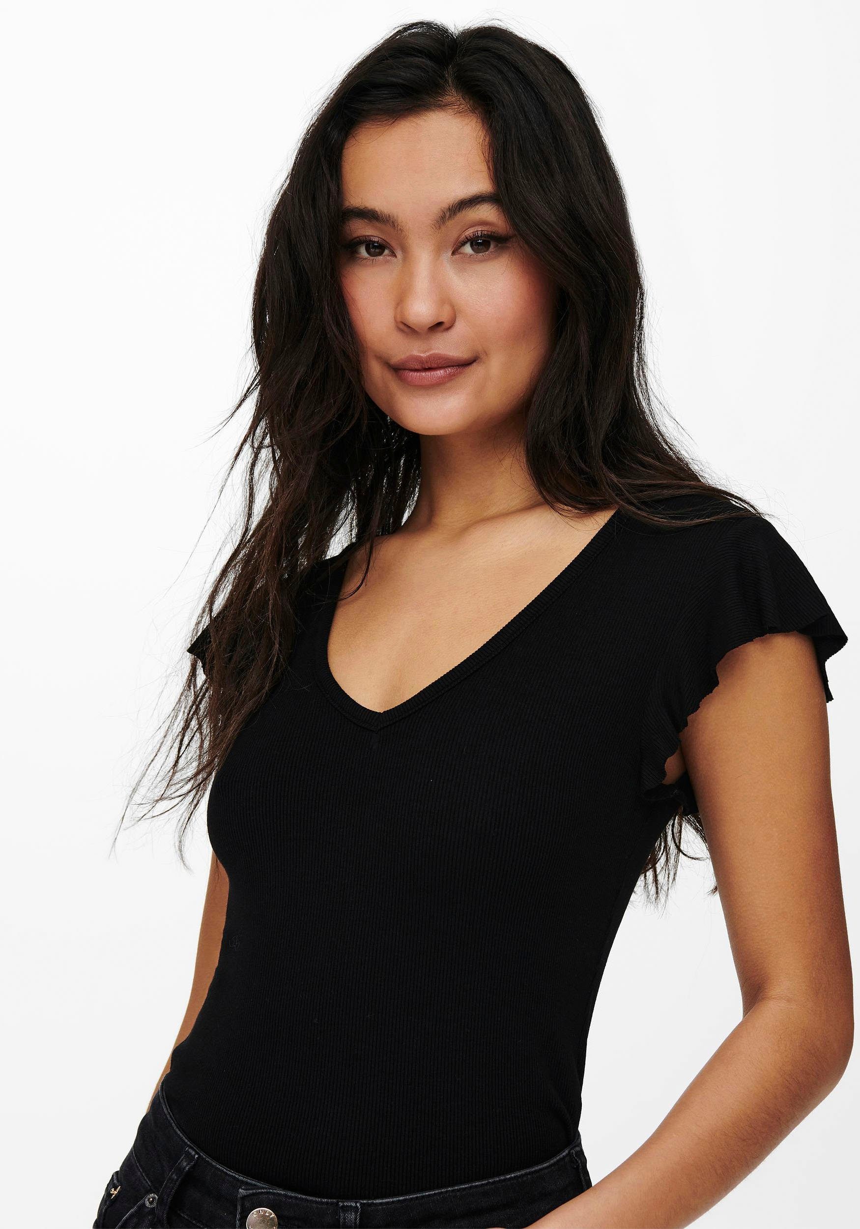 Only Shirt met V-hals ONLBELIA S/L TOP JRS NOOS