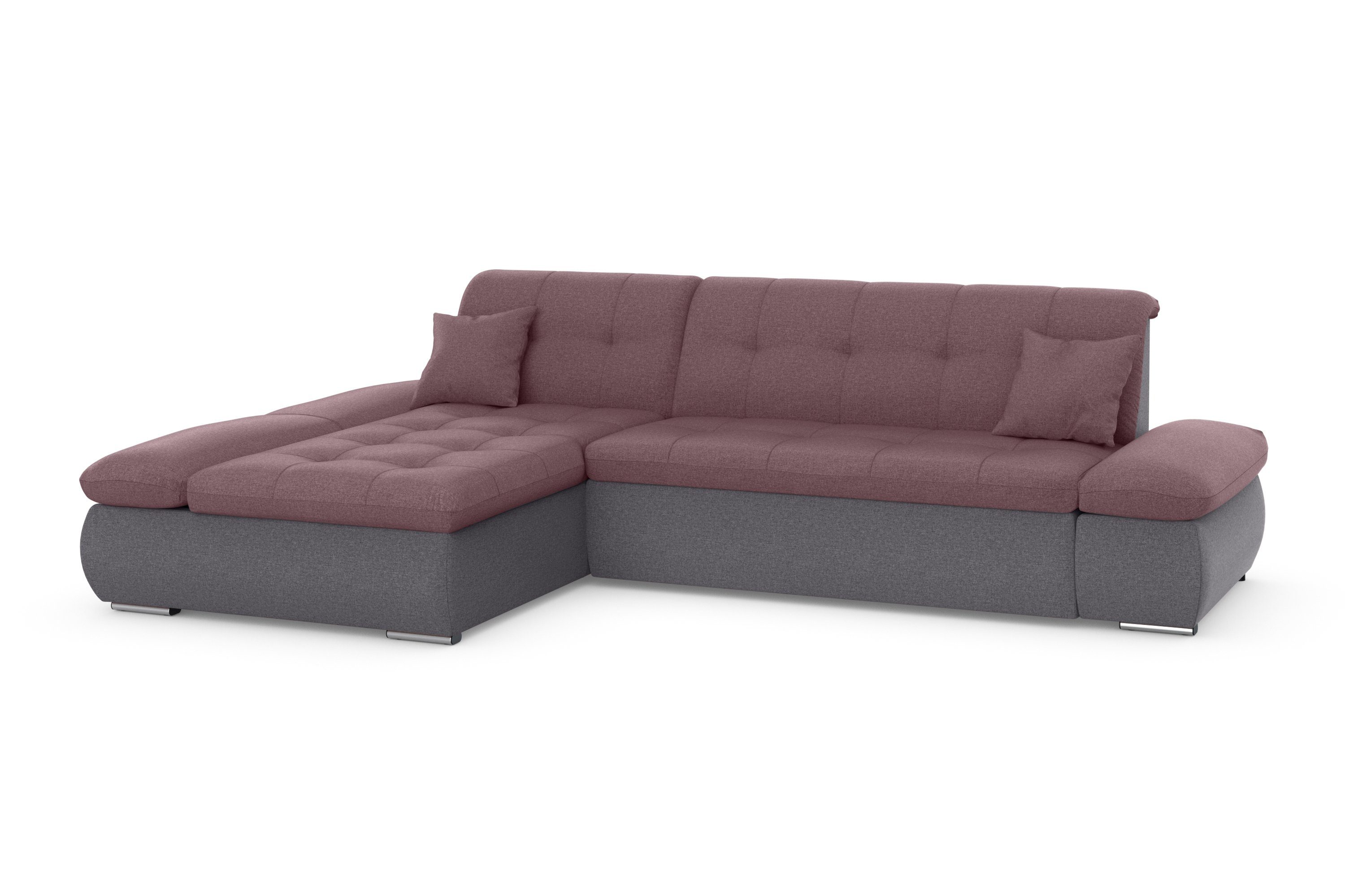 DOMO collection Hoekbank Moric, L-vorm, XXL-bank - Breedte 300cm keuze met bedfunctie en armleuningverstelling, donkergroen