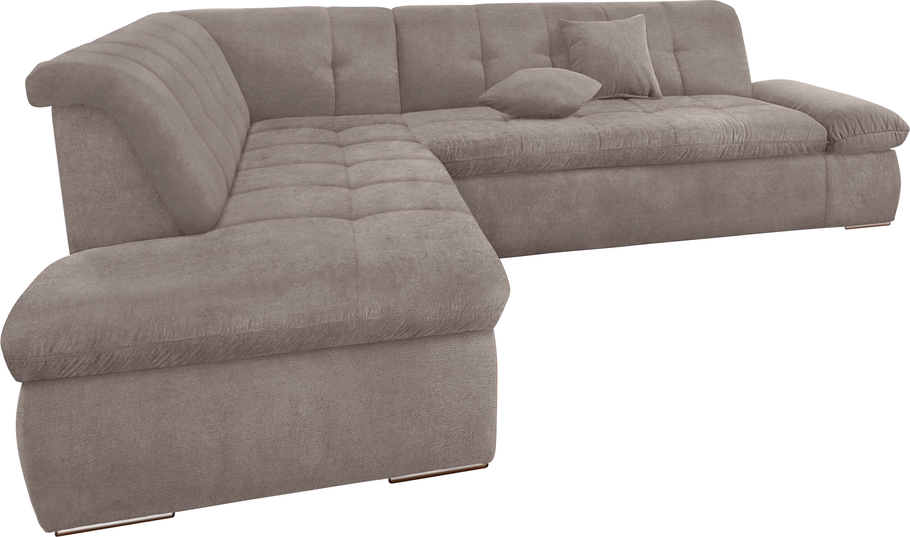 DOMO collection Hoekbank Moric Luxus incl. sierkussen BxDxH: 273x216x80 cm XXL, L-vorm, tot 140kg per zitplaats belastbaar, ottomaanse afsluiting