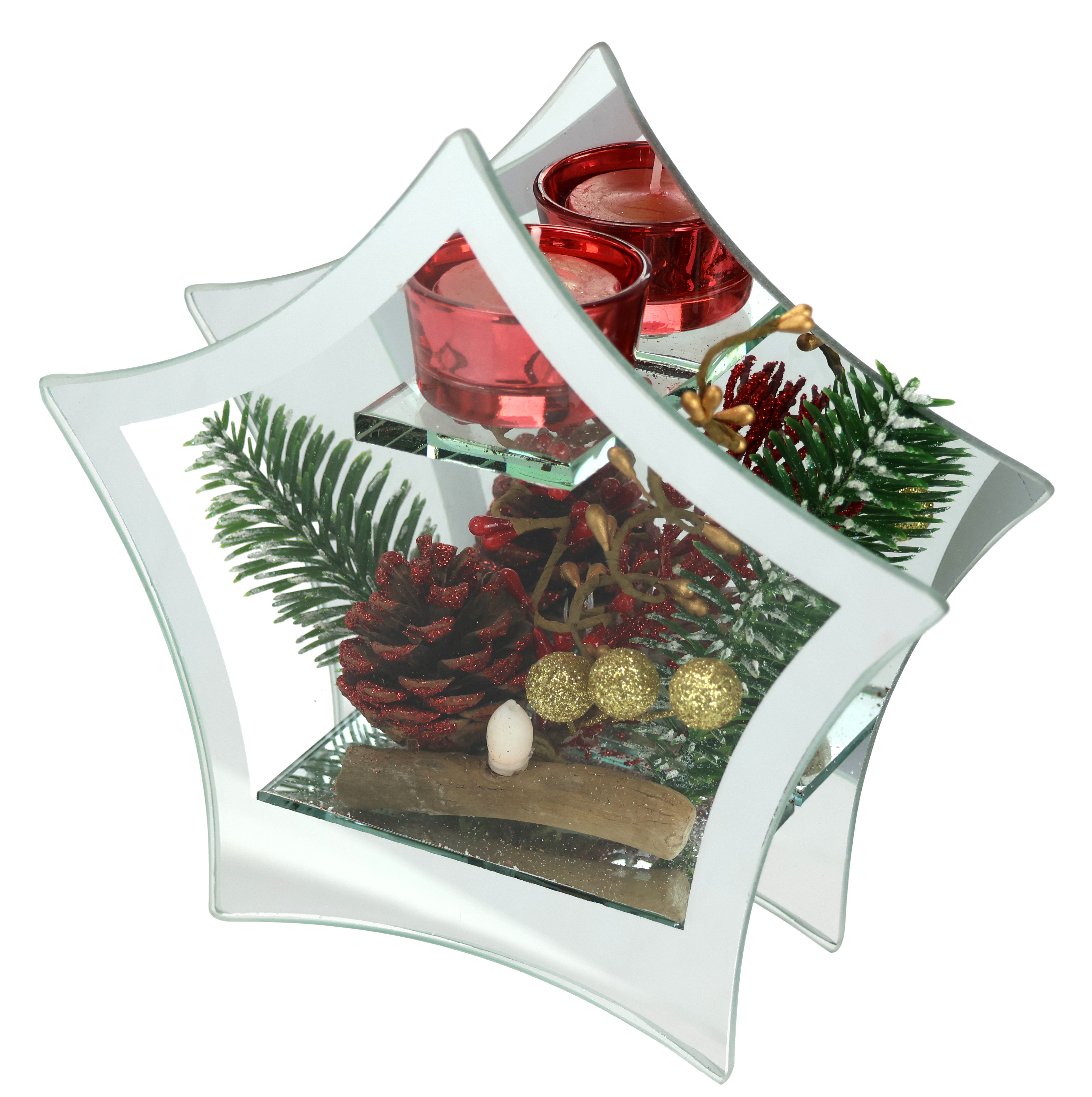I.GE.A. Waxinelichthouder Decoratieobject met LED-licht en theelichtkaars Dennen kegels bessen LED-kaars kaarsenhouder kerstdecoratie decoratief object (1 stuk)