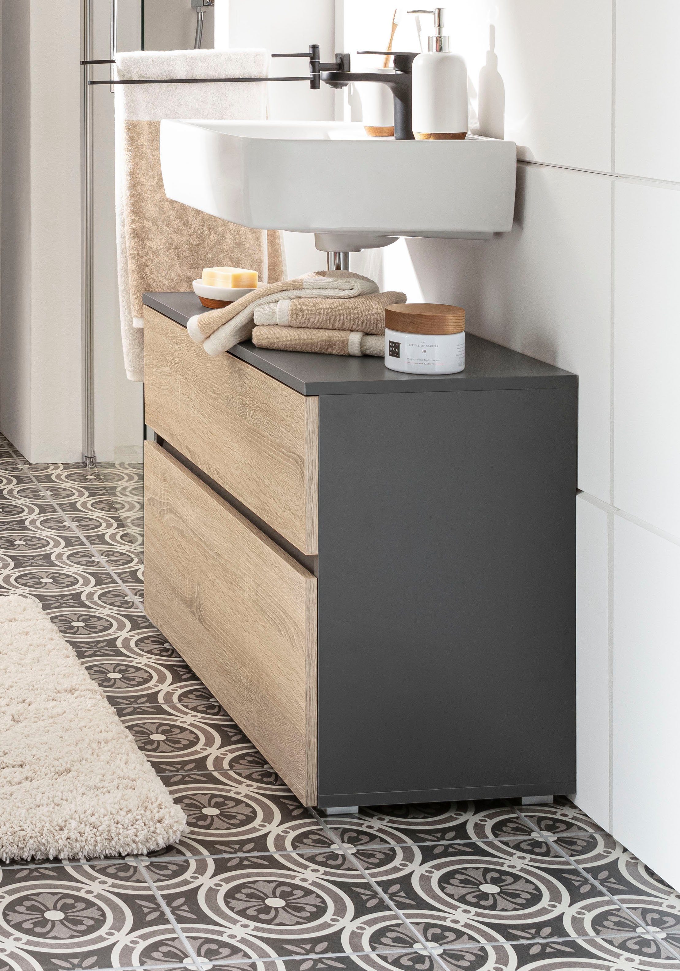 Home affaire Wastafelonderkast Wisla Sifon uitsparing, push-to-open functie, breedte 80 cm, hoogte 55 cm