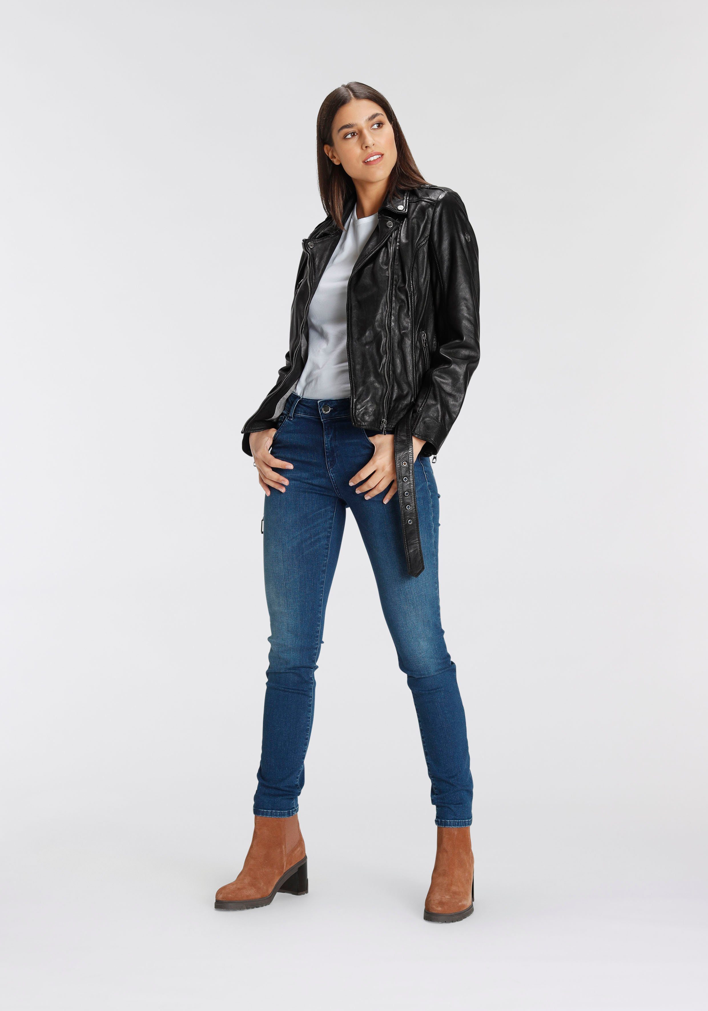 Mauritius Leren jack Aubree casual bikerjack met riem