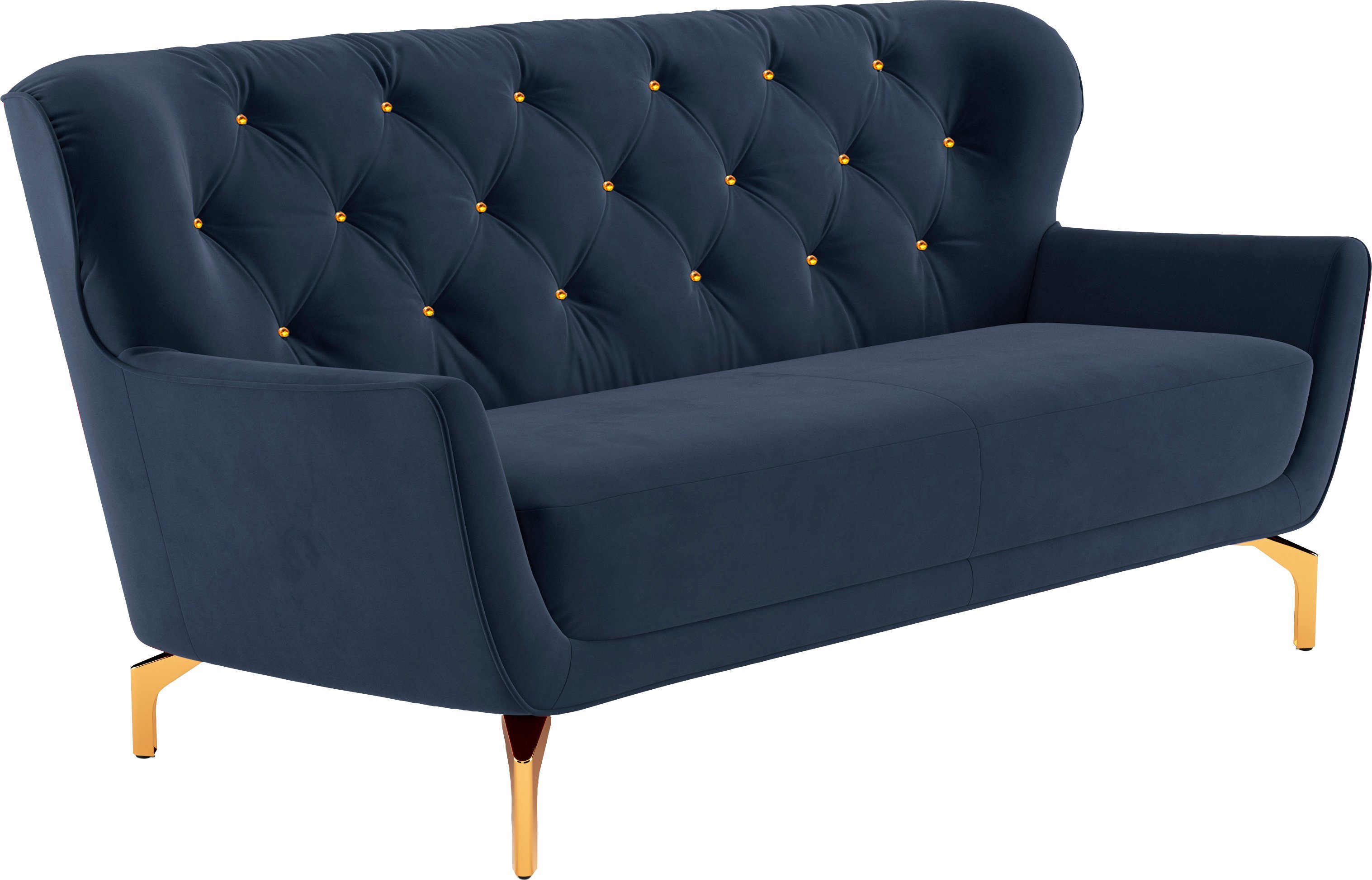 sit&more 3-zitsbank Orient 3 incl. 2 sierkussens met strassteentjes, goudkleurige metalen poten