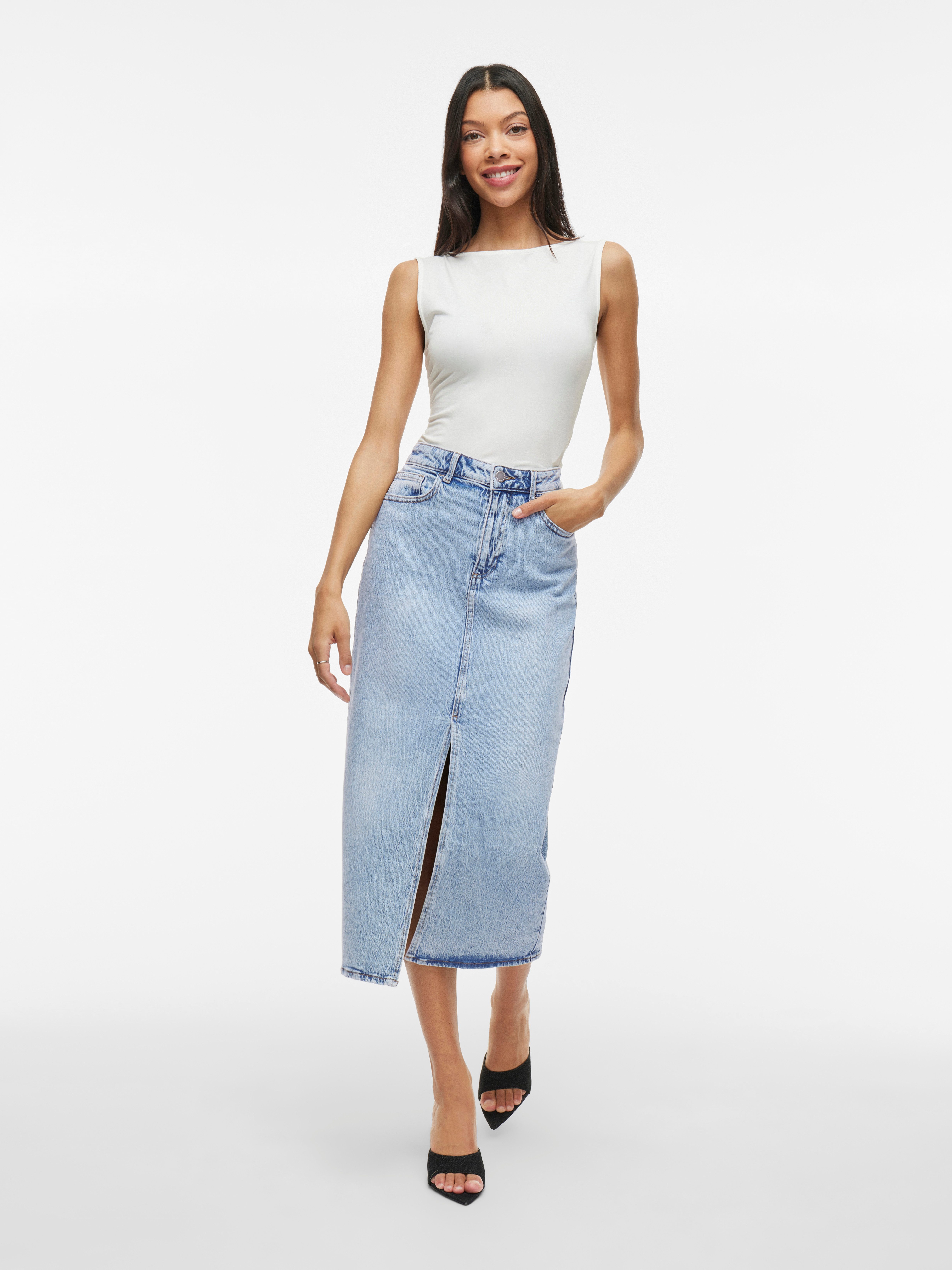 Vila Jeans rok VIJAF HW MIDI DENIM SKIRT-NOOS