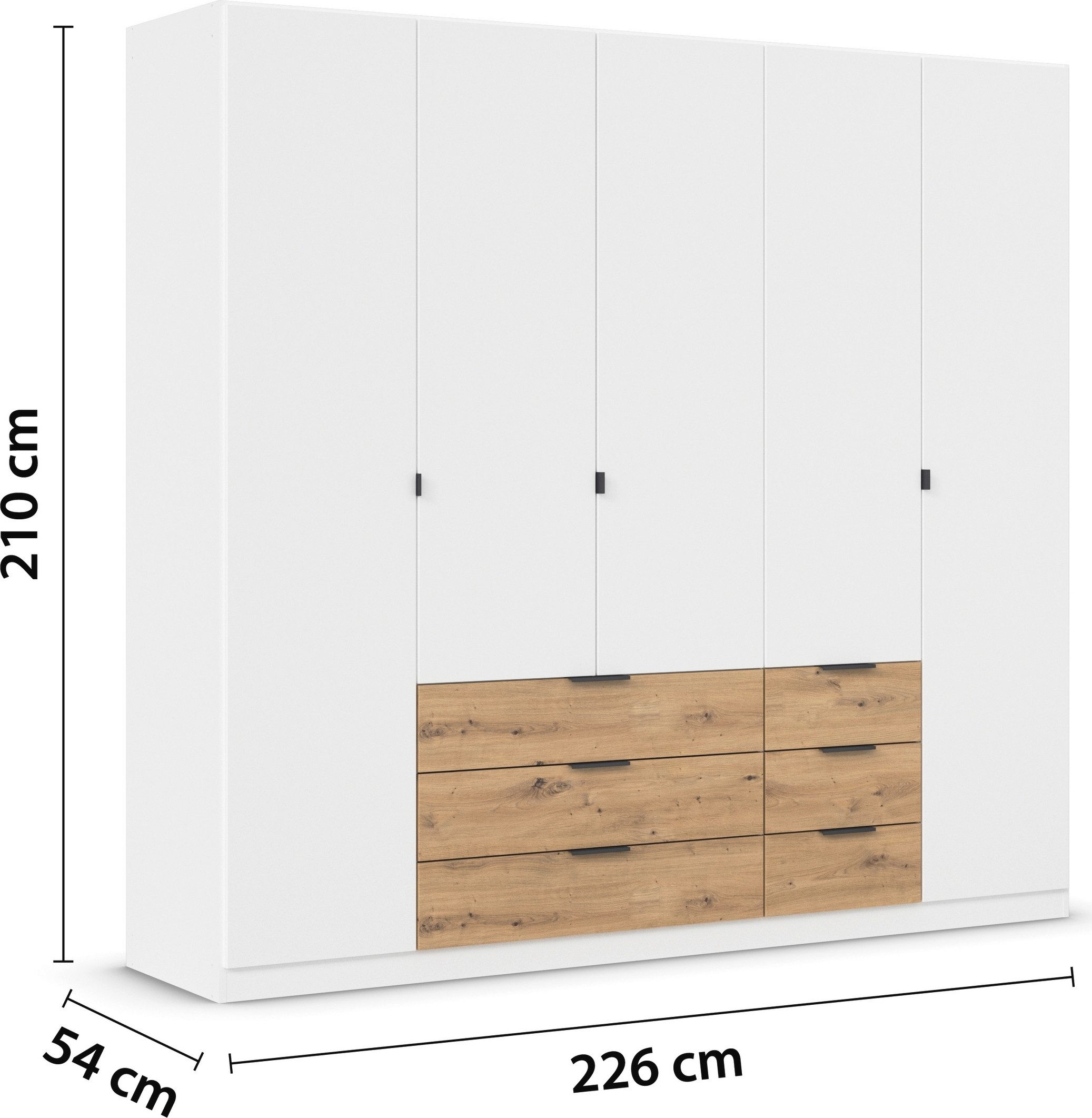 rauch Draaideurkast Kledingkast Kast Garderobe Slaapkamerkast DAVOA met contrasterende lades in eiken artisan made in germany