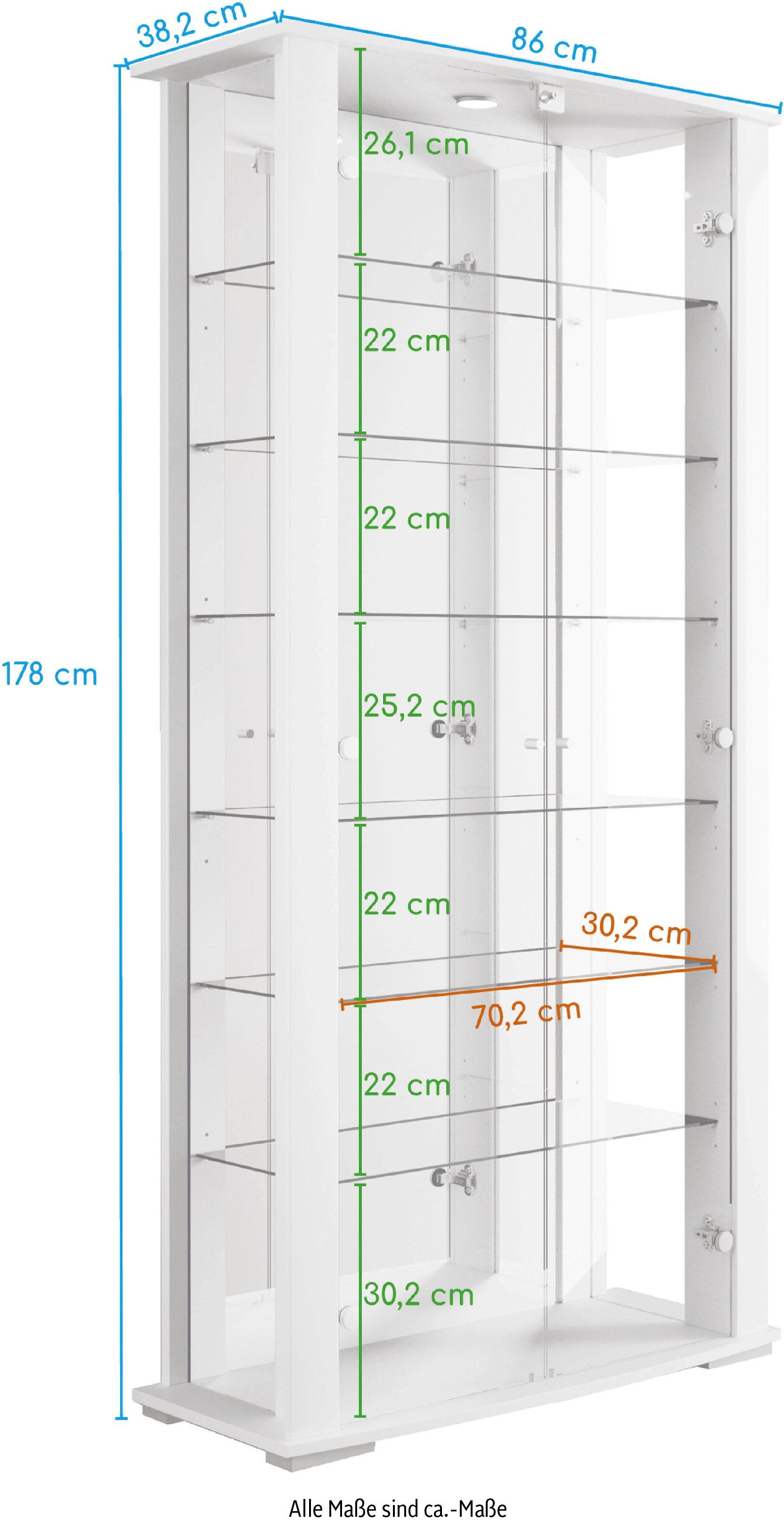 fif möbel Vitrinekast Stella Staande vitrine/glasvitrine met 2 glazen deuren, perfect voor verzamelaars, verzamelvitrine